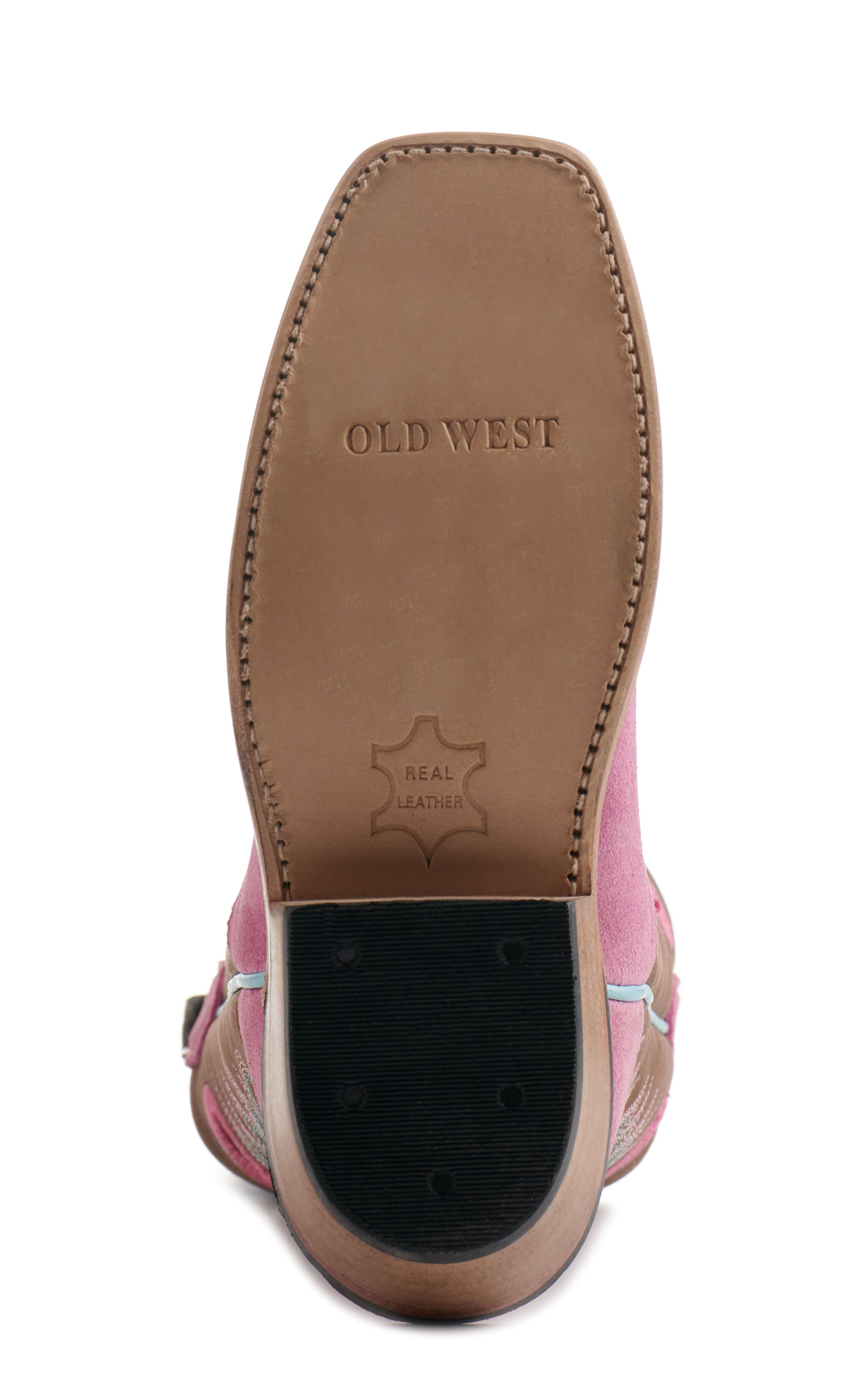 Old West Kids Pink Suede and Brown Punchy Square Toe Cowboy Boots - Image 1