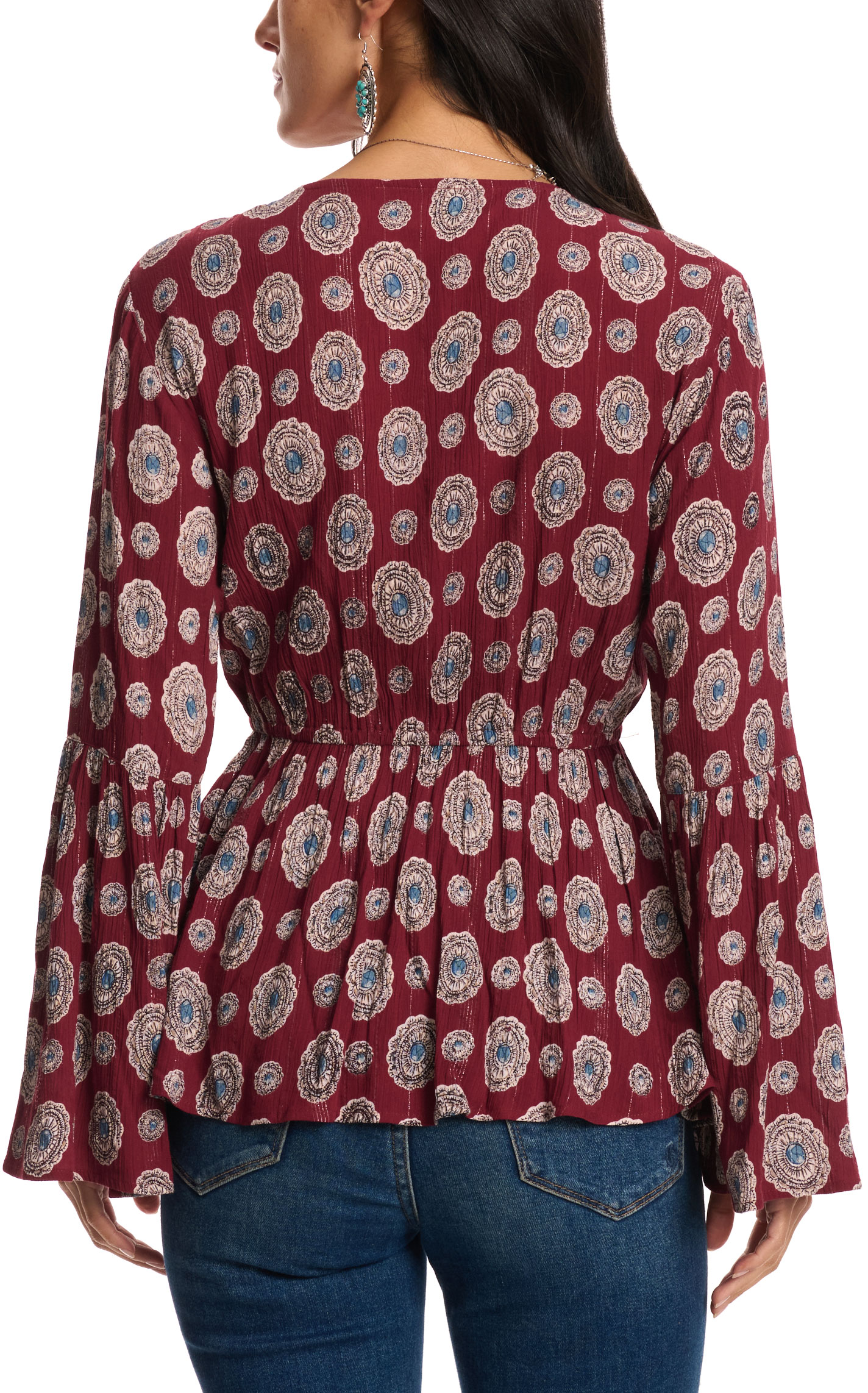 Rockin C Women's Burgundy Concho Print Top - Image 1