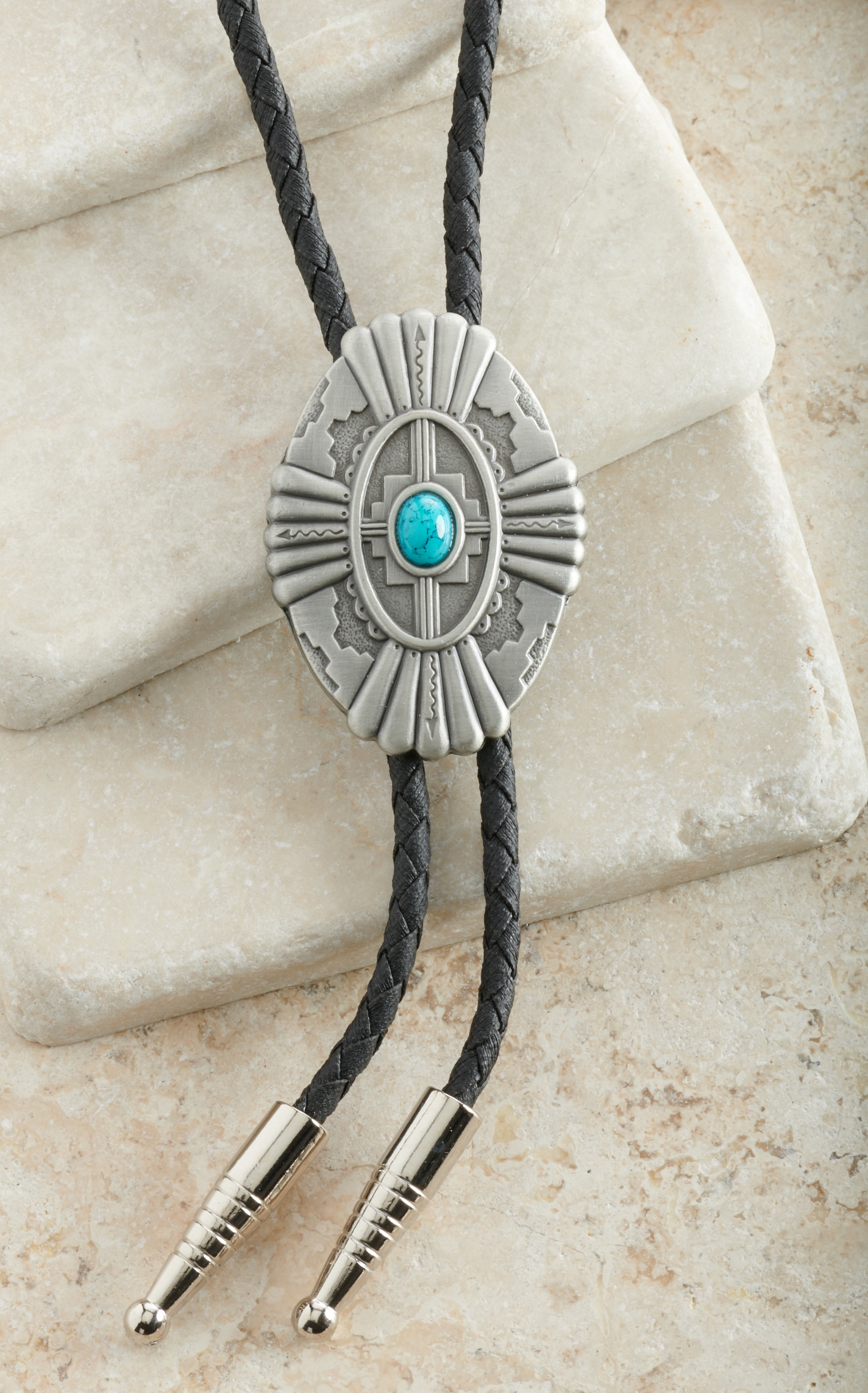 M&F Western Antique Silver & Turquoise Southwest Bolo Tie - Image 1