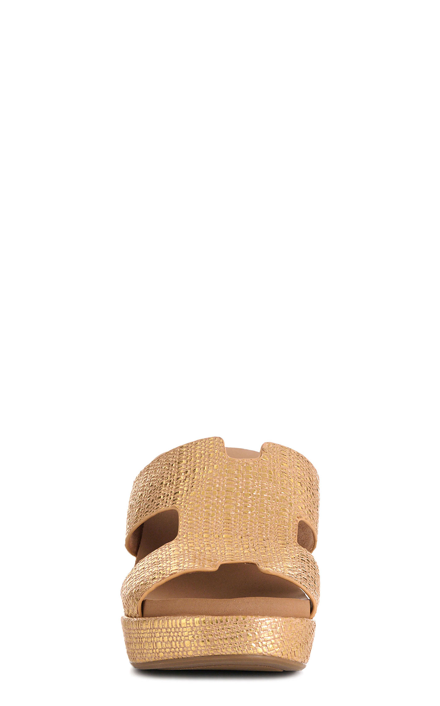 Corky’s Ladies’ Gold Raffia Gora Pucker Up Wedge Slide Sandal - Image 1