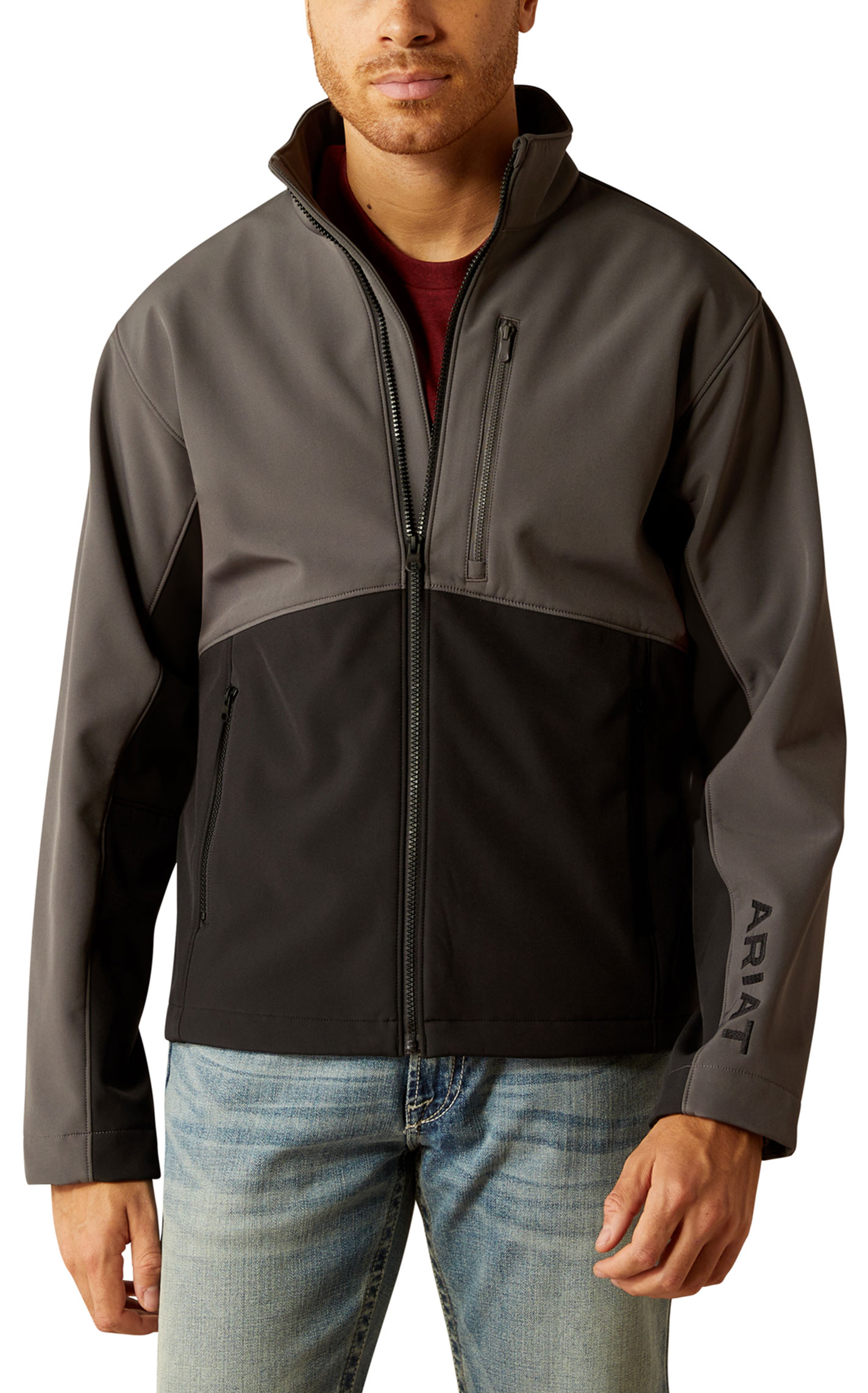 Ariat Men's Black & Gray Logo Embroidered Softshell Jacket - Image 1