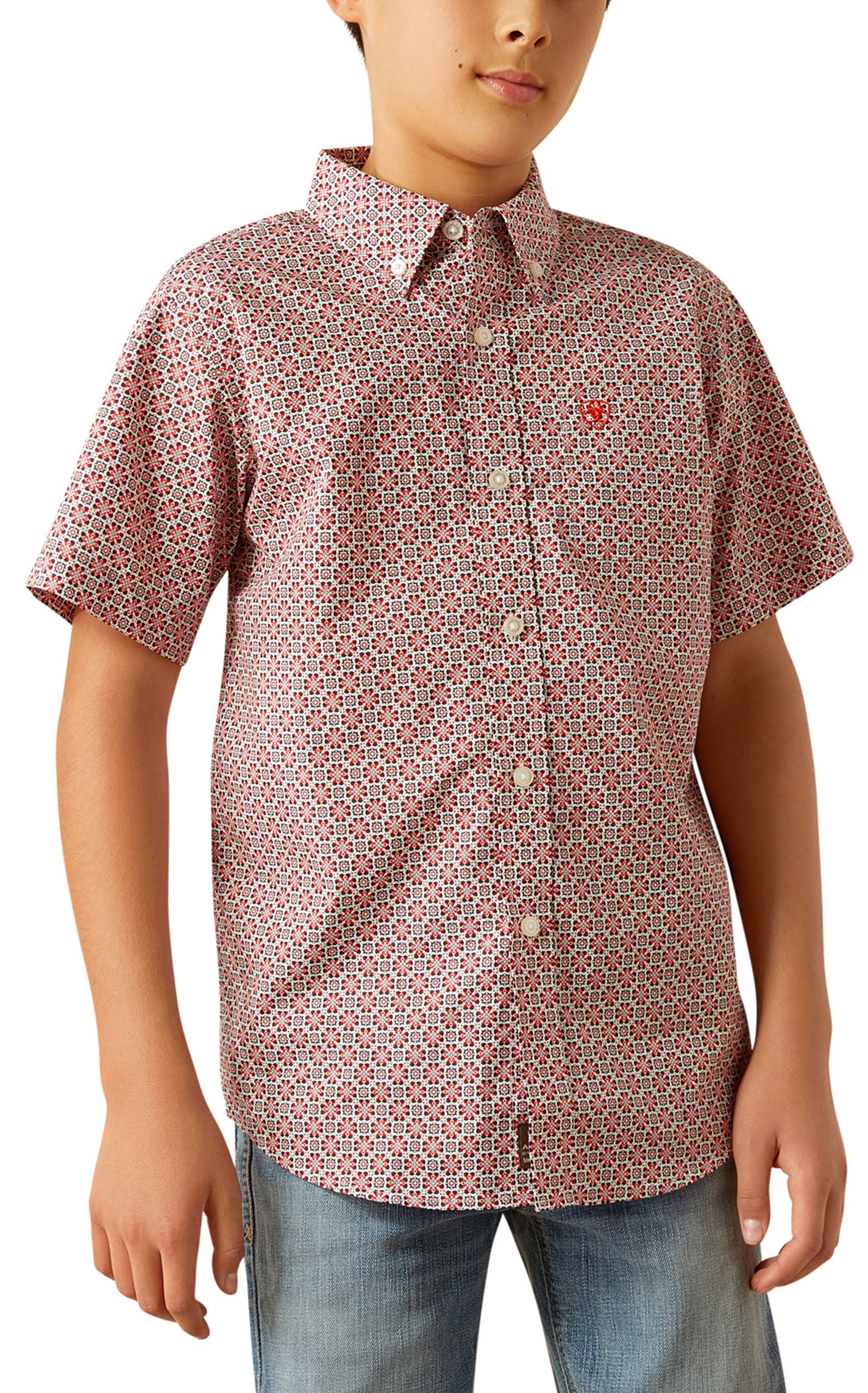 Ariat Boy's Welch Red Geo Print Western Shirt - Image 1