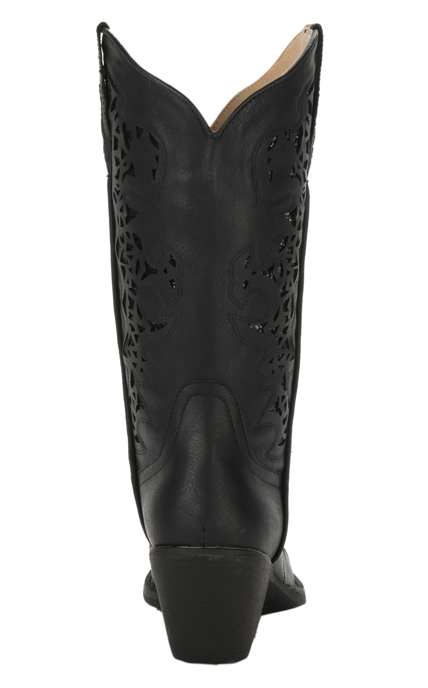 Roper Women's Black Faux Leather with Black Metallic Inlay Snip Toe Cowboy Boot - Image 1