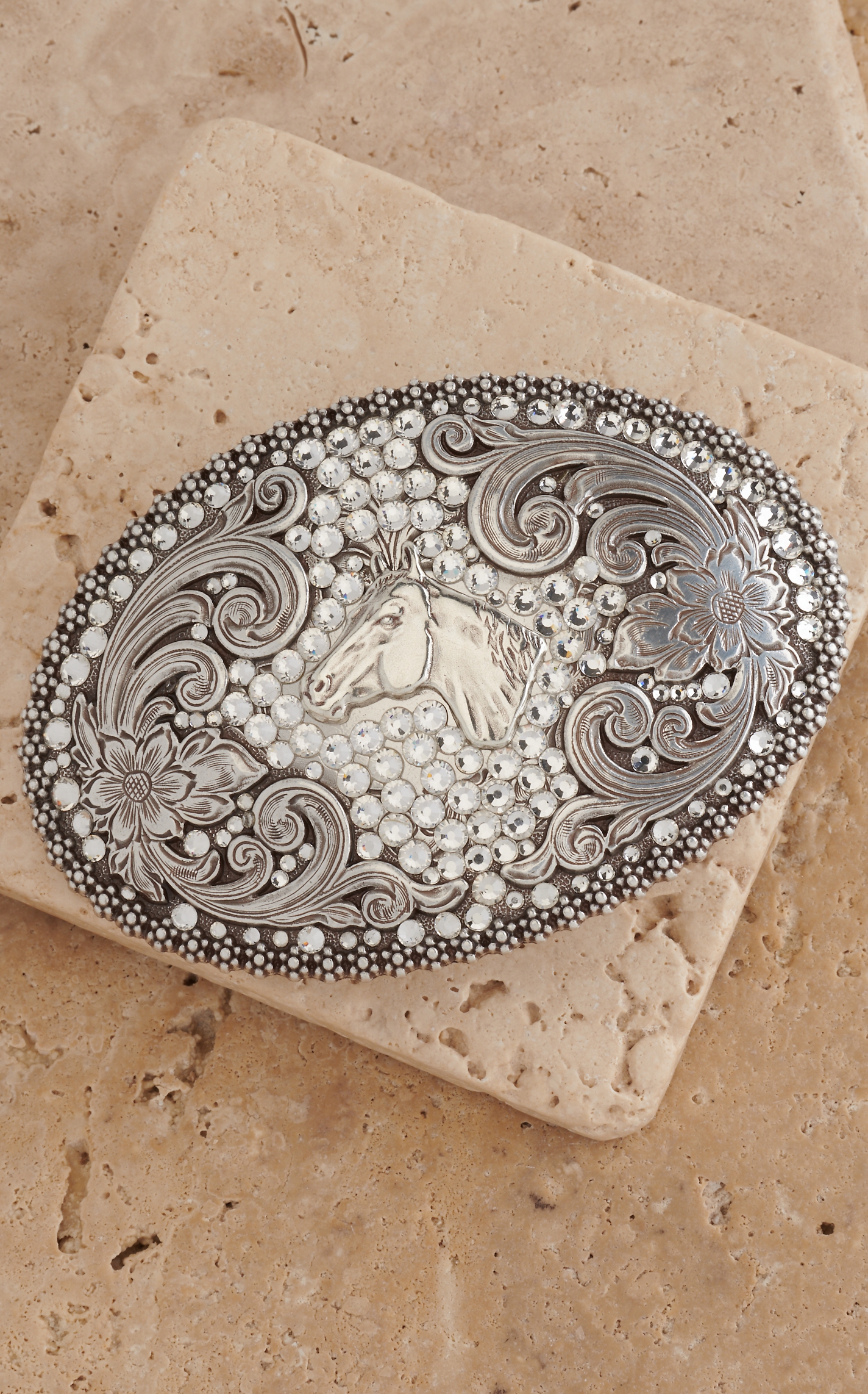 Nocona Women's Oval Horse Head with Rhinestones Belt Buckle - Image 1