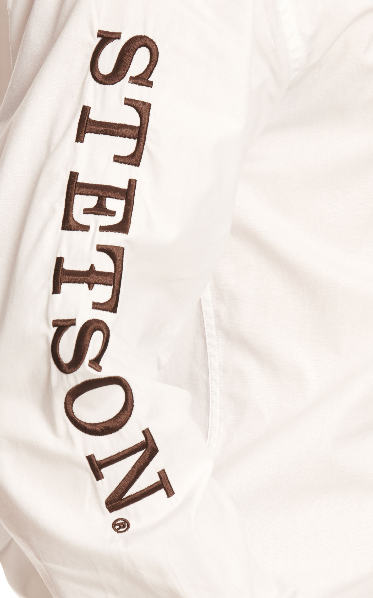 Stetson Men's White with Black Embroidery Logo Long Sleeve Western Shirt - Image 2