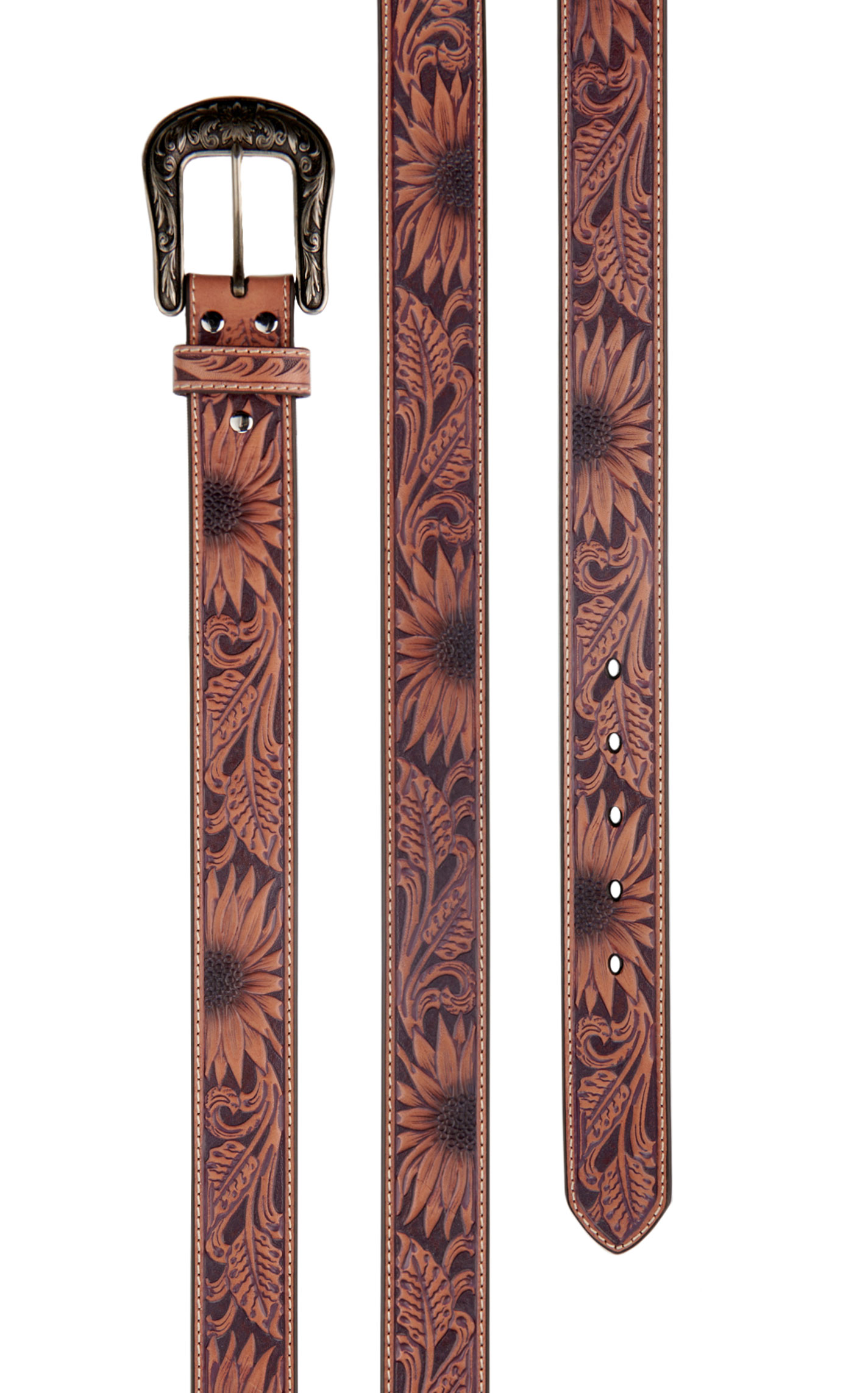 Nocona Women's Shades of Coffee Sunflower Tooled Leather Western Belt - Image 1