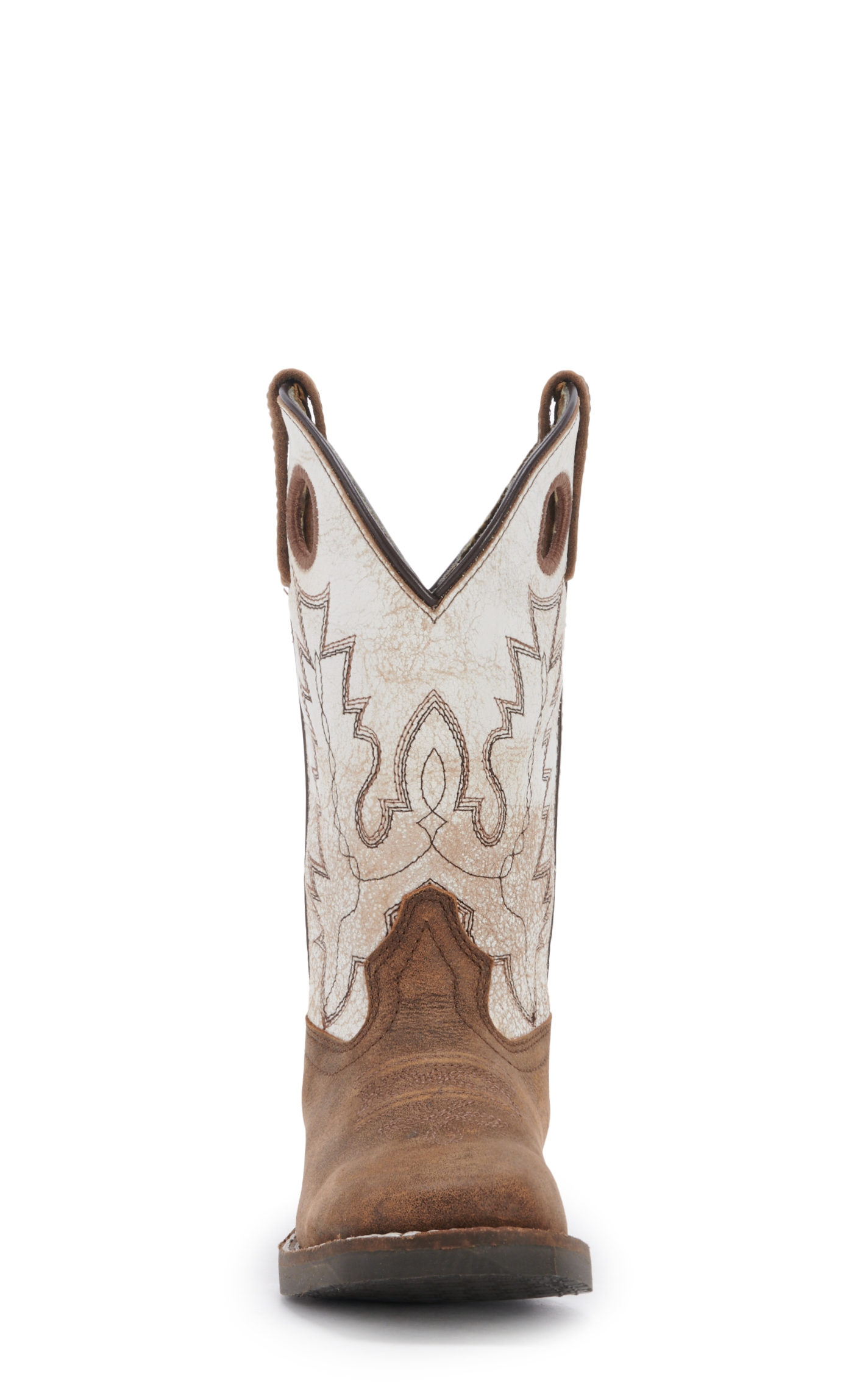 Smoky Mountain Kids Distressed Brown and Antique White Wide Square Toe Cowboy Boots - Image 1