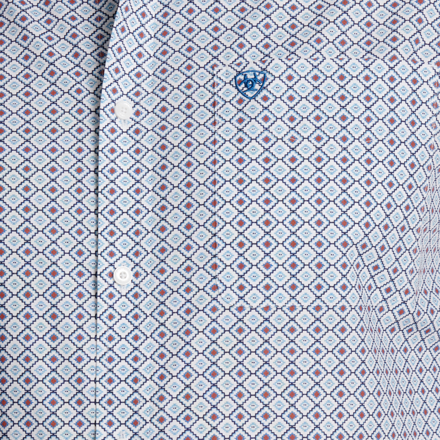 Ariat Men’s White & Blue Geo Print Western Shirt - Image 1