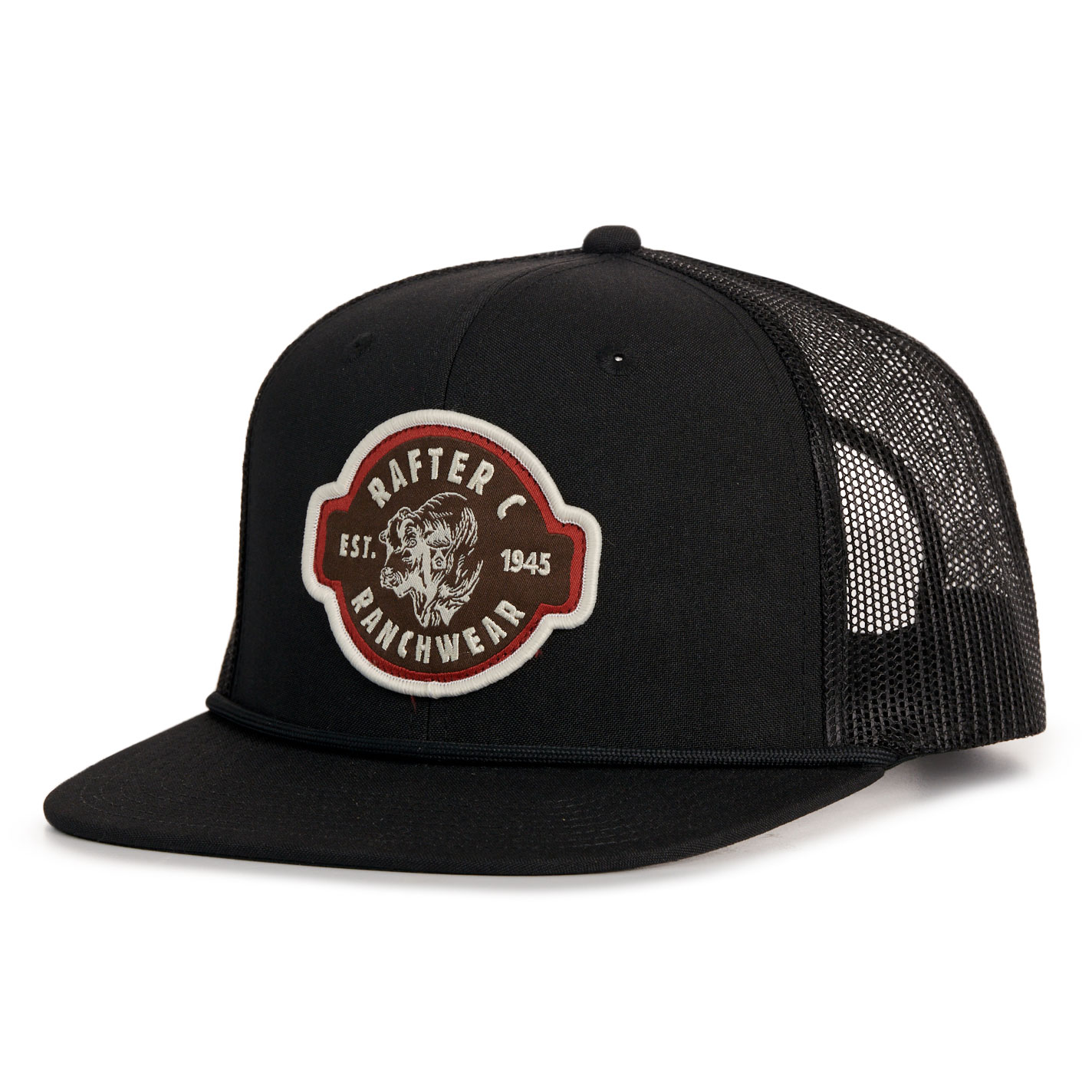 Rafter C Men's Black Ranchwear Bull Logo Patch Cap  - Image 1
