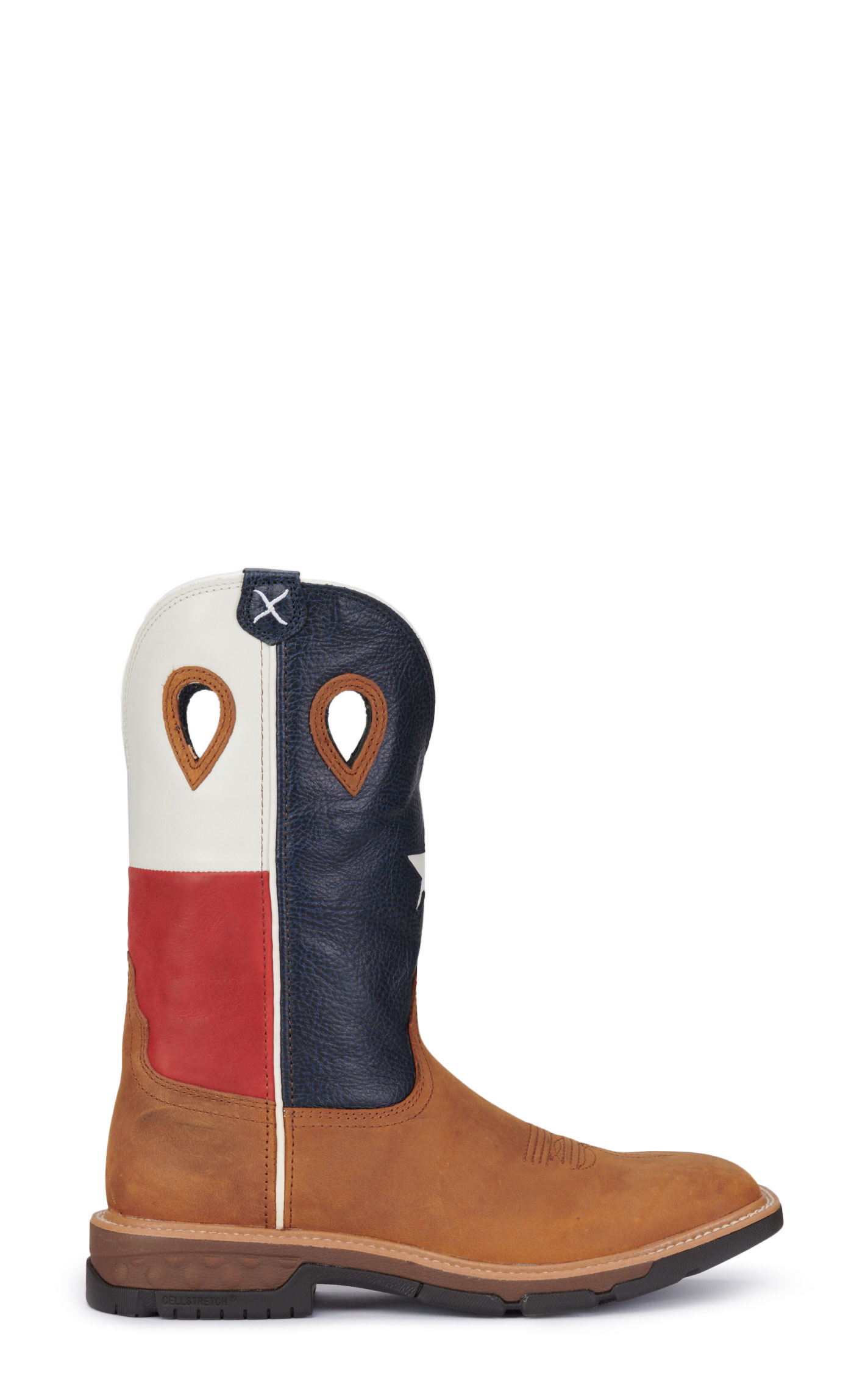 Twisted X Men's Cognac Leather with Texas Flag Upper Wide Square Toe Work Boots - Image 1