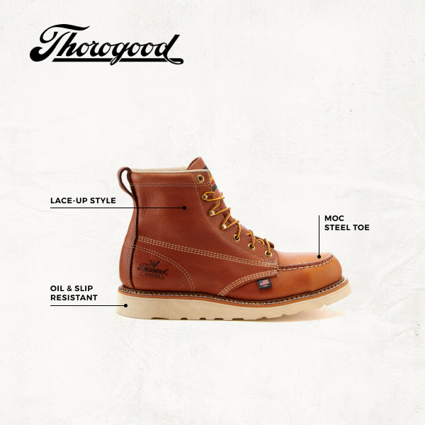 Thorogood Men's MAXWear Tobacco Brown Wedge Moc Steel Toe Lace Up Work Boot - Image 1