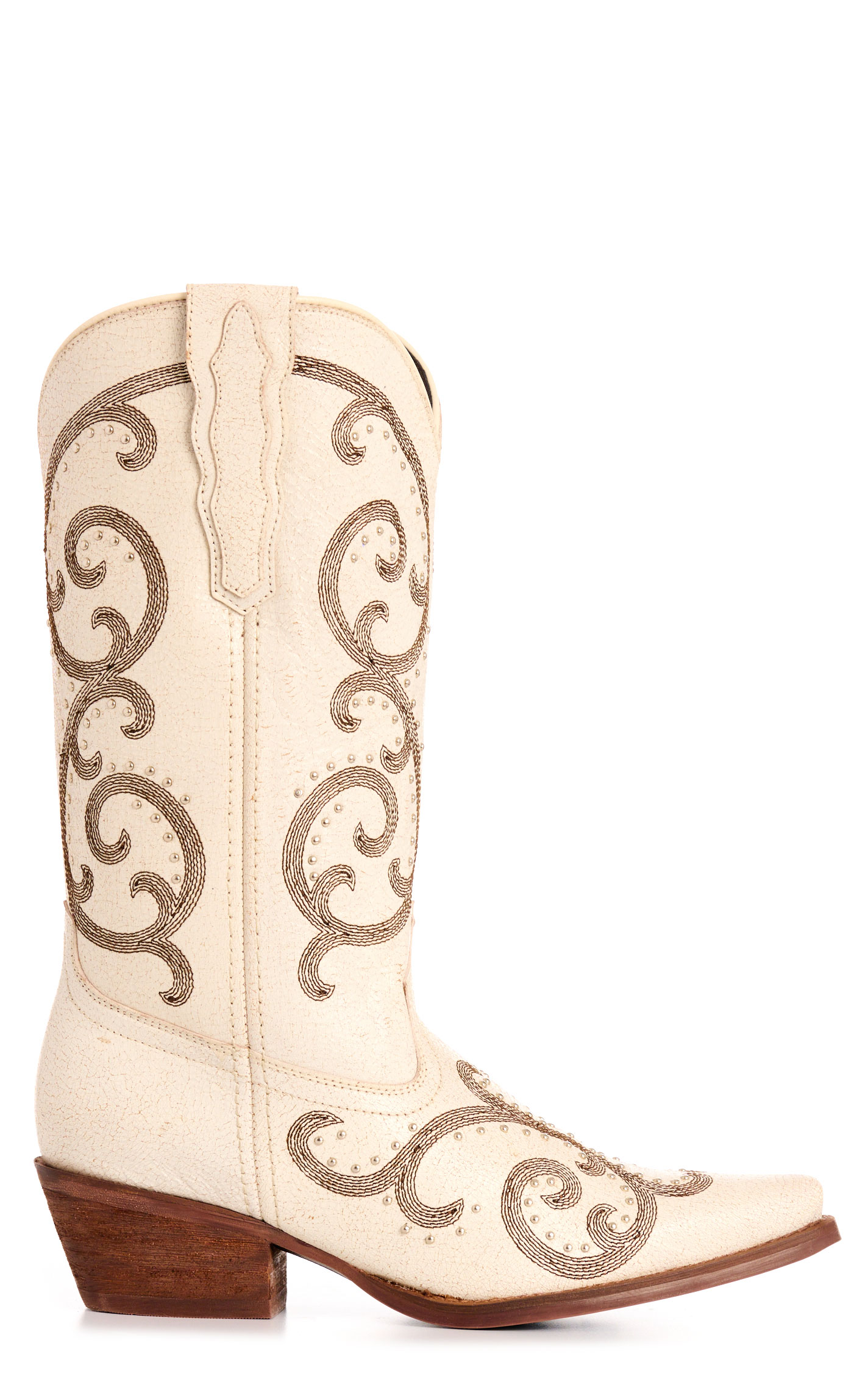 Rockin' C Women's White Crackle with Embroidery Snip Toe Cowboy Boots - Image 1