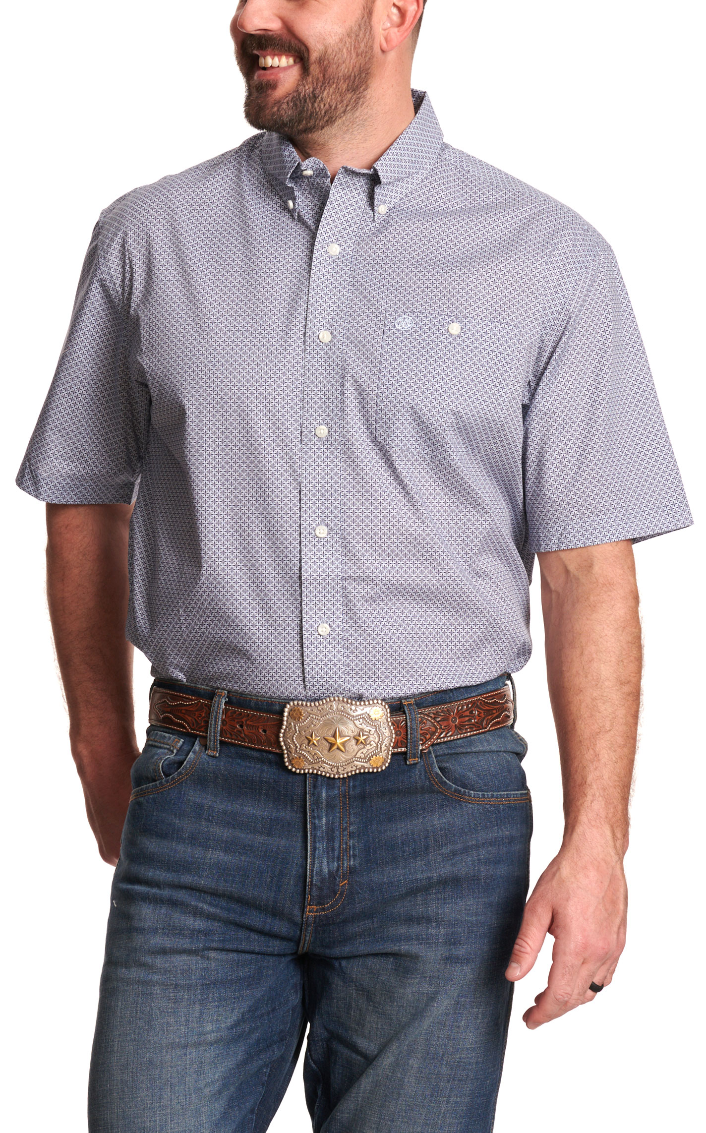 Wrangler Classics Men's Blue Geo Print Western Shirt - Big & Tall - Image 1