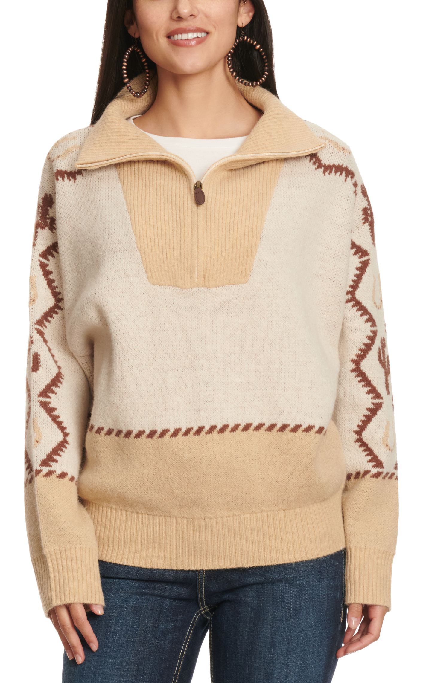 Ariat Women's Latte & Chocolate Horse & Cactus Sweater  - Image 1
