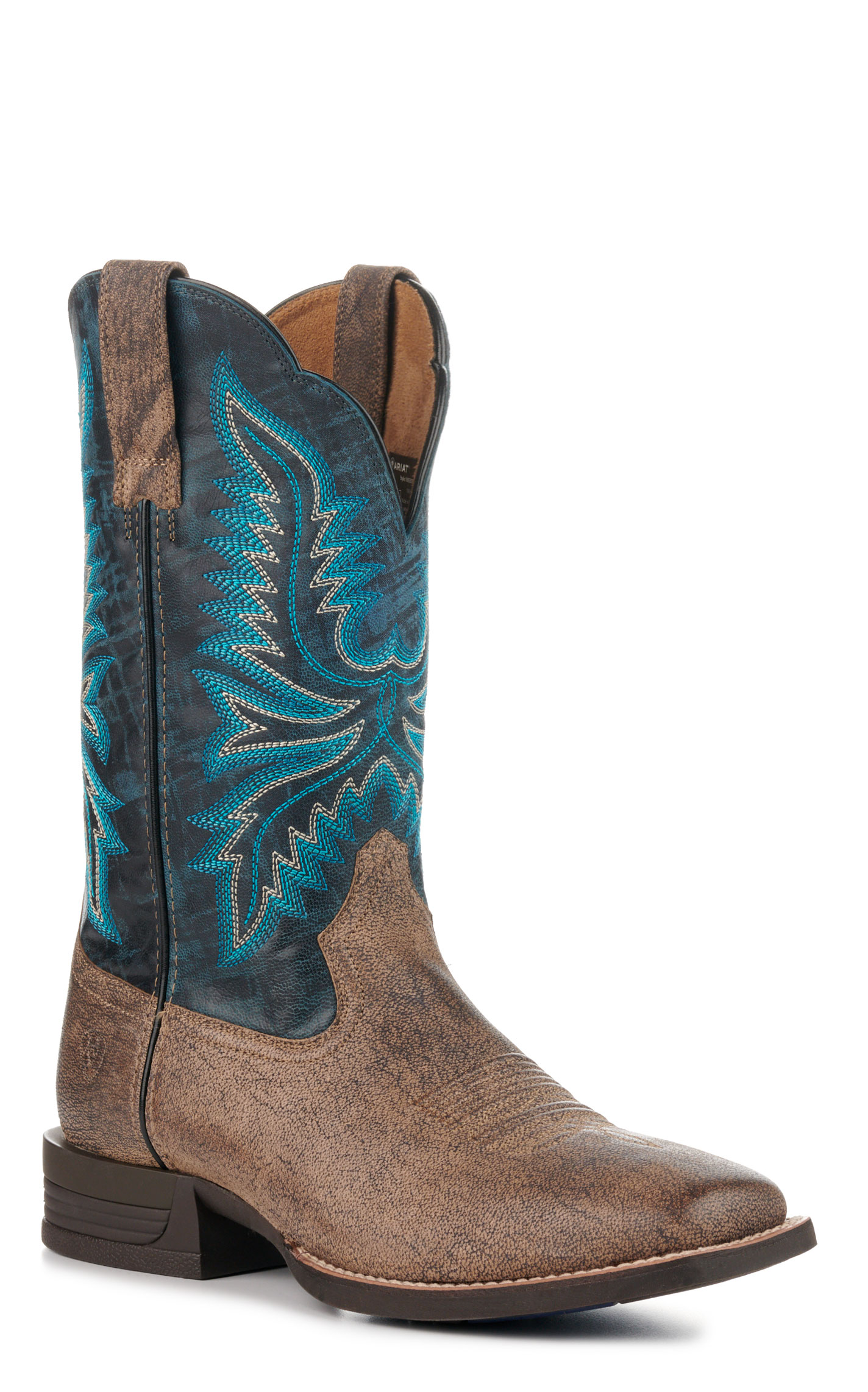 Ariat Men's Brush Creek Stone and Navy Wide Square Toe Shock Shield Cowboy Boots - Image 1