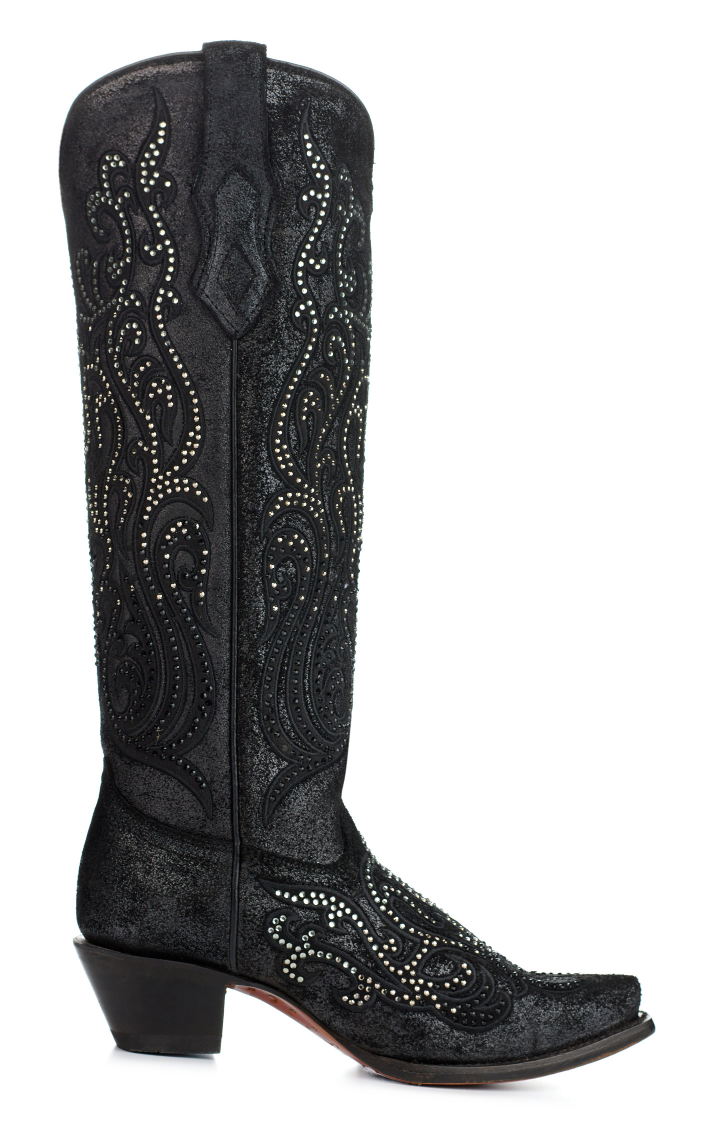 Corral Women's Black with Crystals Snip Toe Tall Cowboy Boots - Image 1