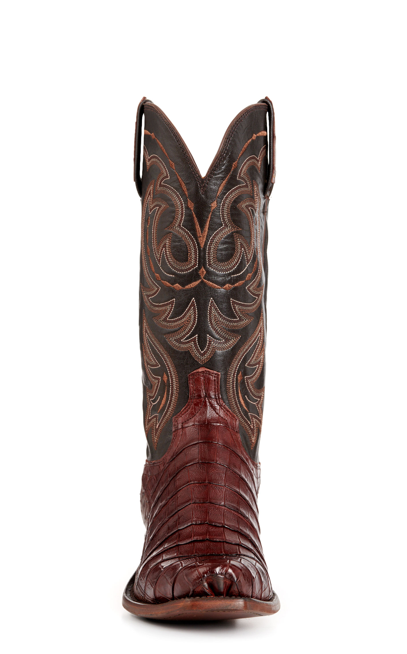 Lucchese Men's Douglas Dark Brown and Barrel Brown Caiman and Ostrich Exotic Cowboy Boots - Image 1