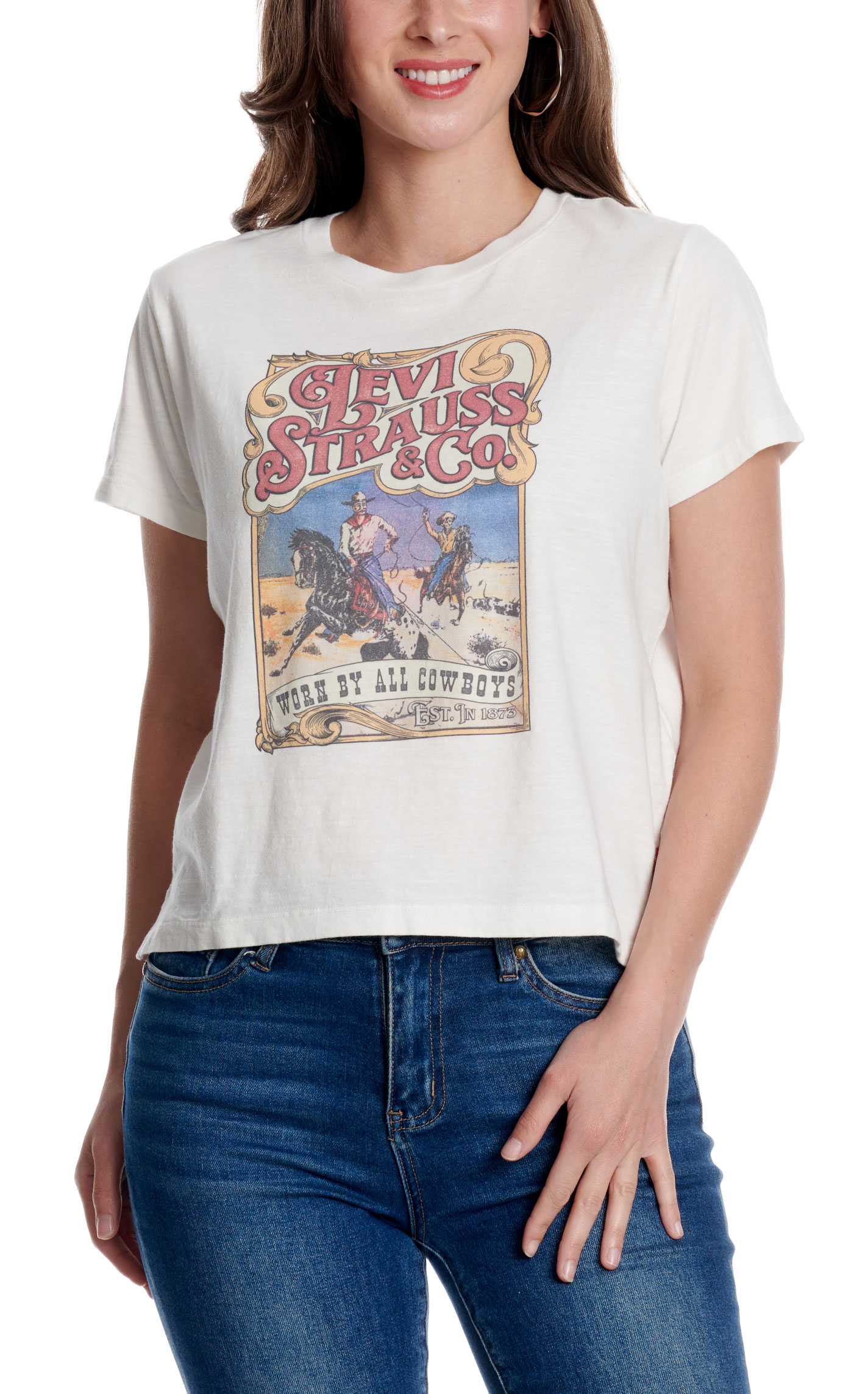 Levi's Women's Archival Cowboy Cream Boxy Graphic T-Shirt - Image 3