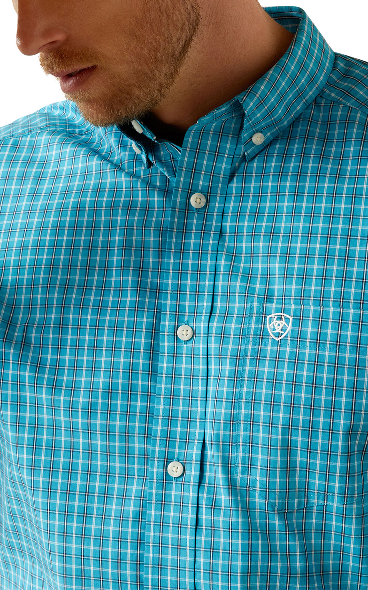 Ariat Pro Series Men's Journey Turquoise Plaid Western Shirt - Image 1