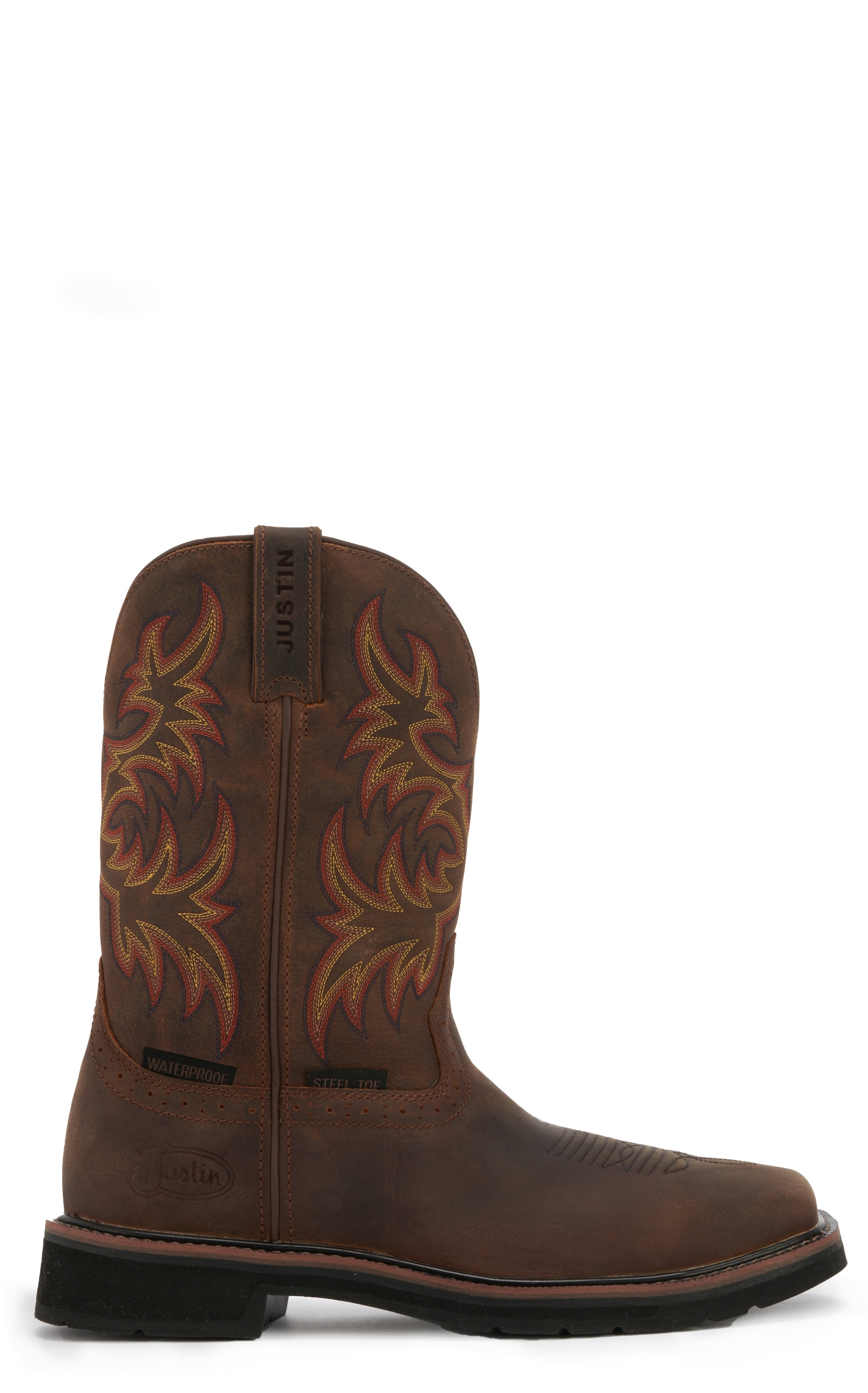 Justin Men's Stampede Driller Dark Brown Waterproof Square Steel Toe Work Boot - Image 1