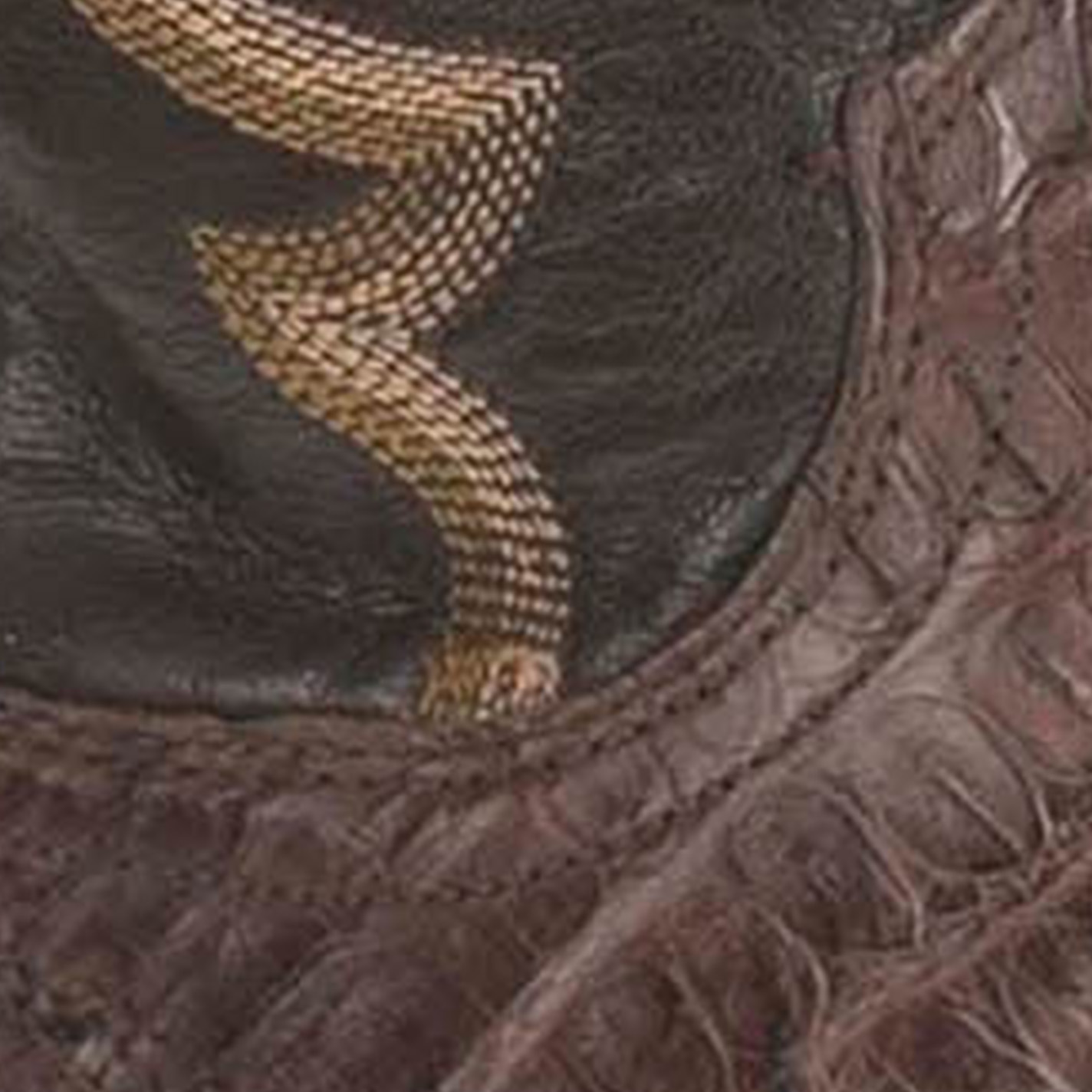 Lucchese Men's Barrel Brown and Chocolate Caiman Tail Wide Square Toe Exotic Cowboy Boots - Image 1