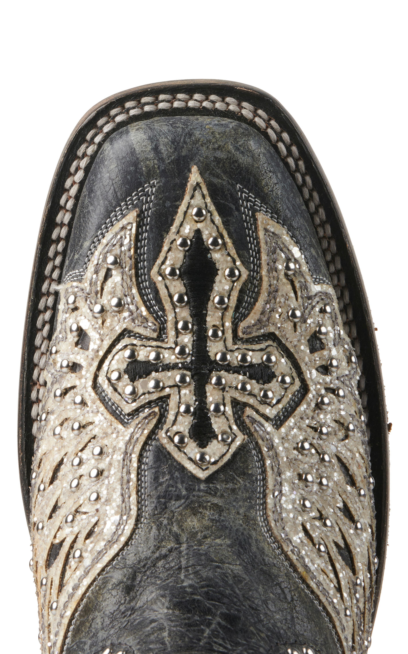 Corral Women's Distressed Black with Cross & Wings Square Toe Cowboy Boots - Image 1