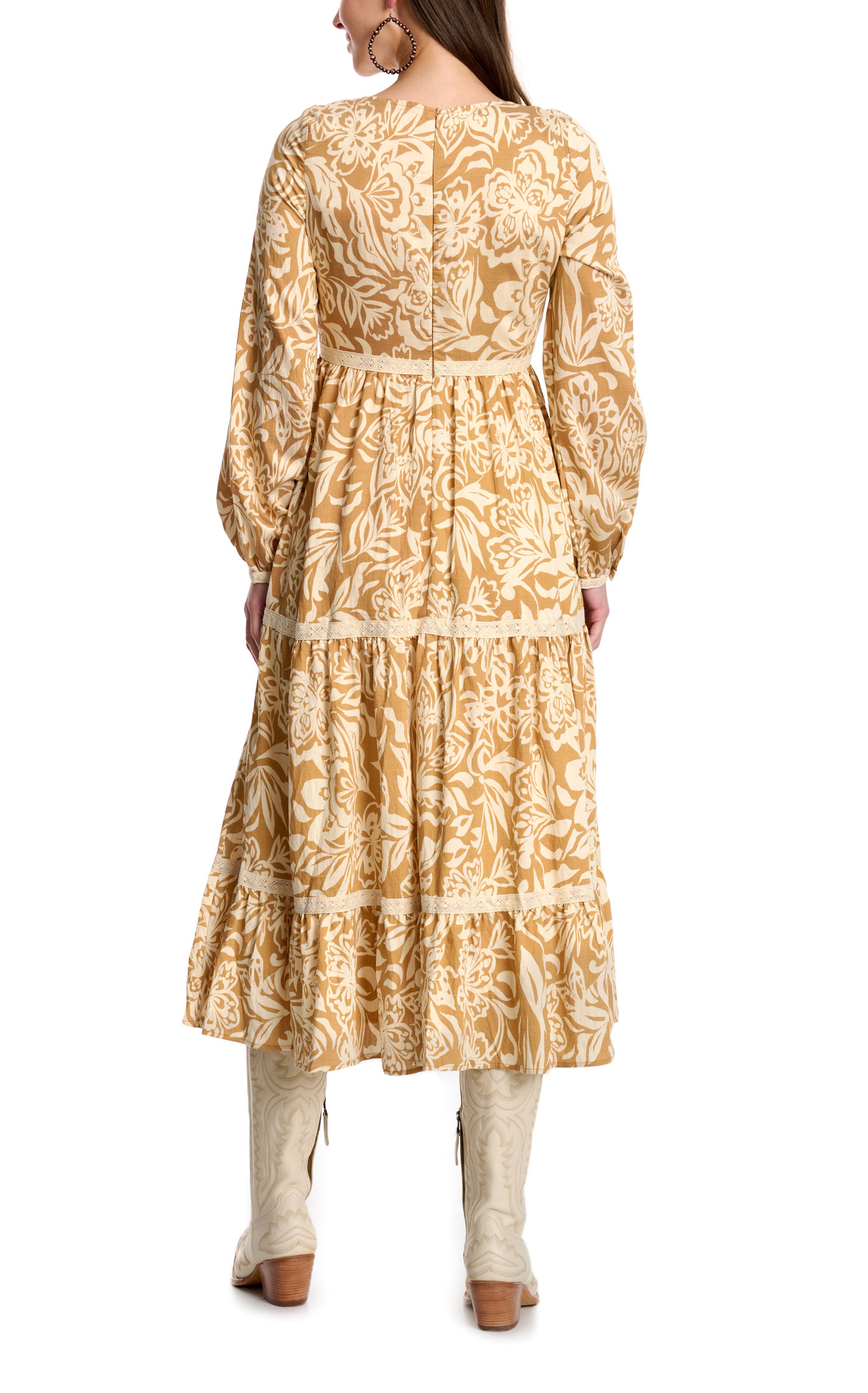TCEC Women's Golden Tan & Cream Print Maxi Dress - Image 1