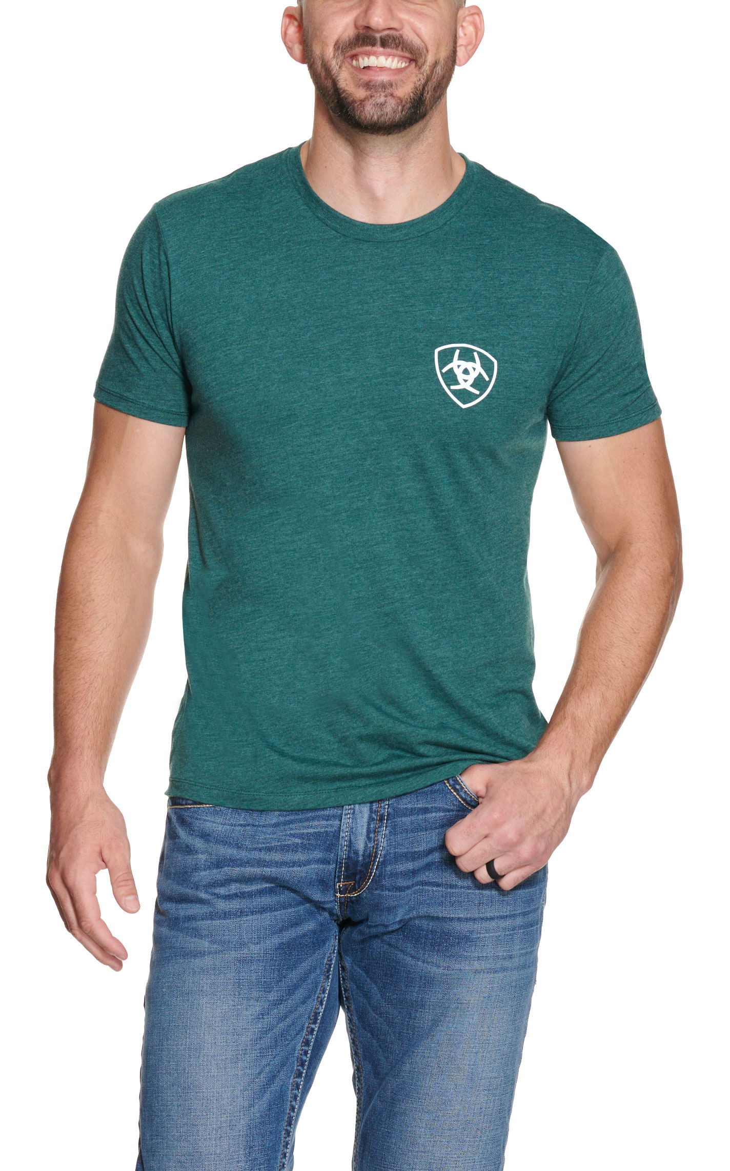 Ariat Men's Dark Teal with Rope Shield Logo Short Sleeve T-Shirt - Image 1