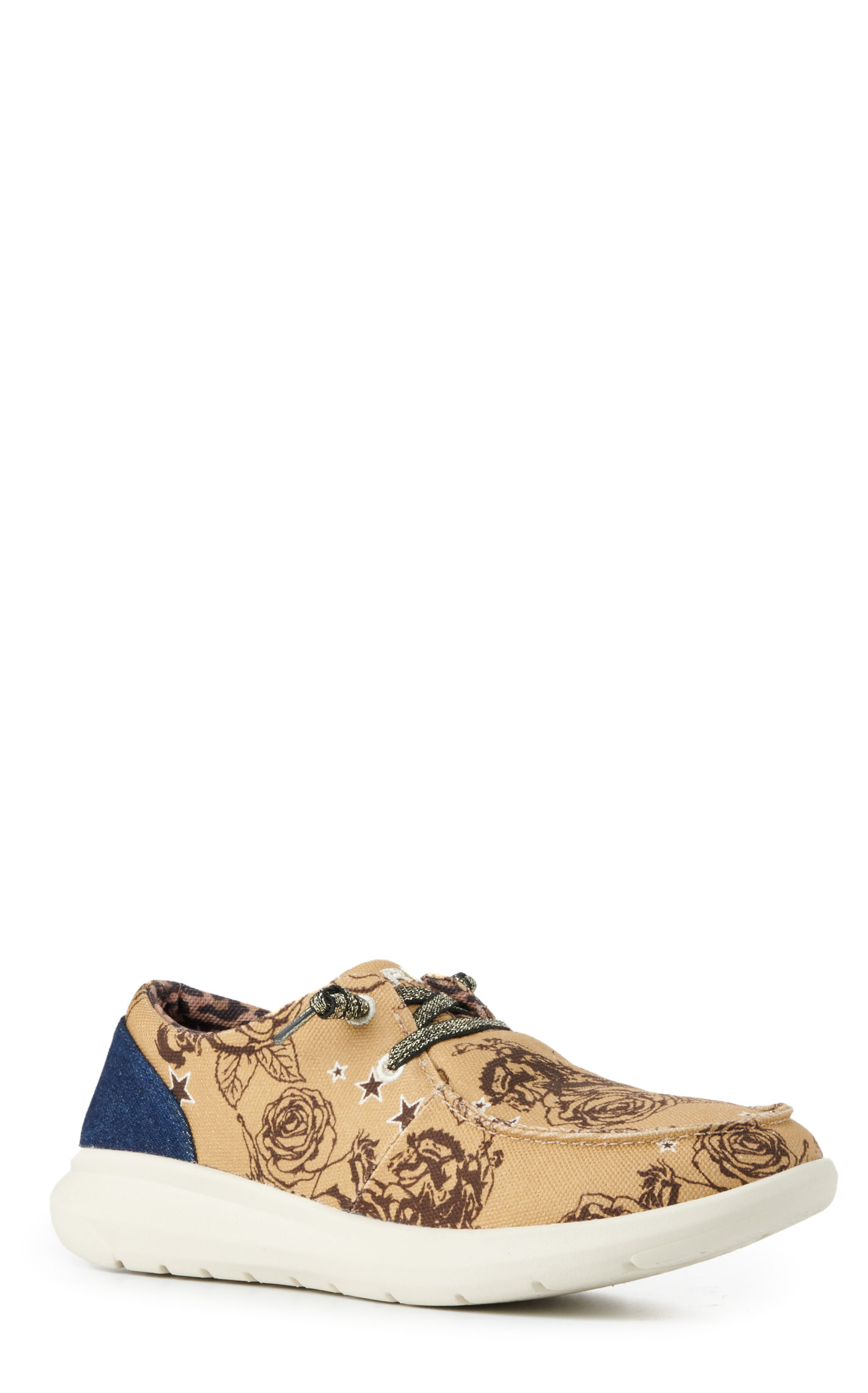Ariat x Rodeo Quincy Women's Hilo Tan Rose Print Canvas Lace Up Casual Shoes - Image 1