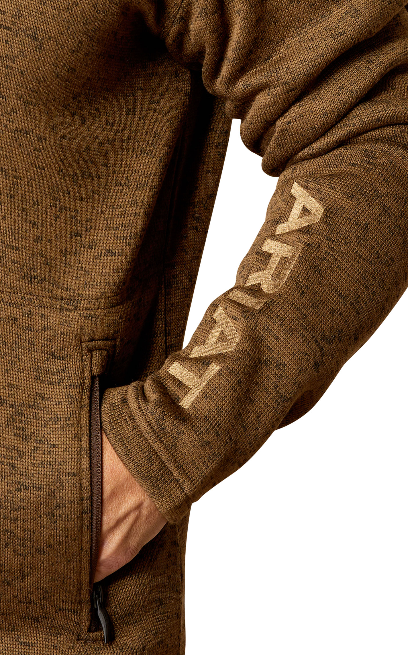 Ariat Men's Caldwell Coffee Brindle Logo Embroidered Sweater Pullover - Image 1
