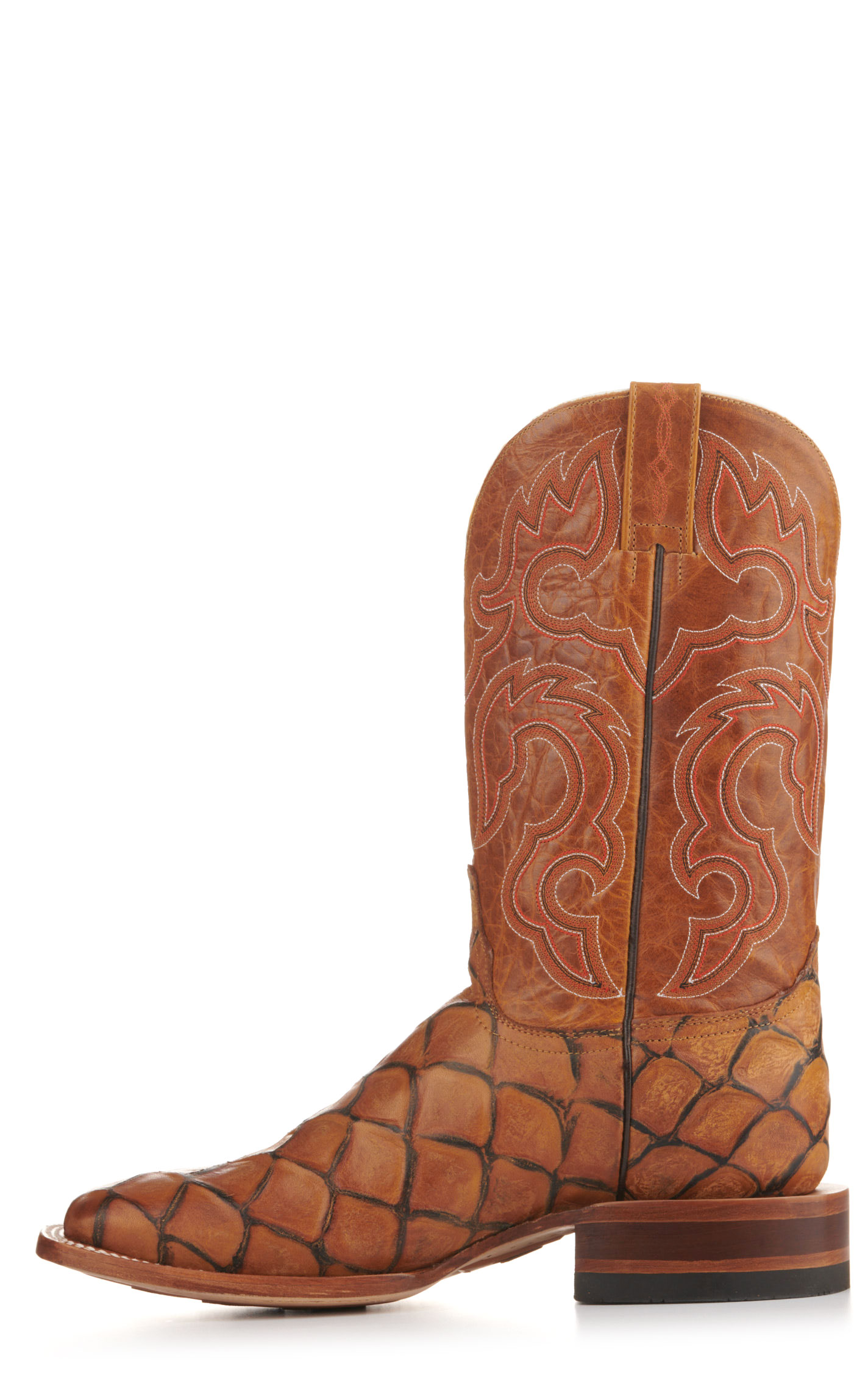 Cavender's Men's Endurance Rustic Tan Pirarucu Print Square Toe Cowboy Boots - Image 1