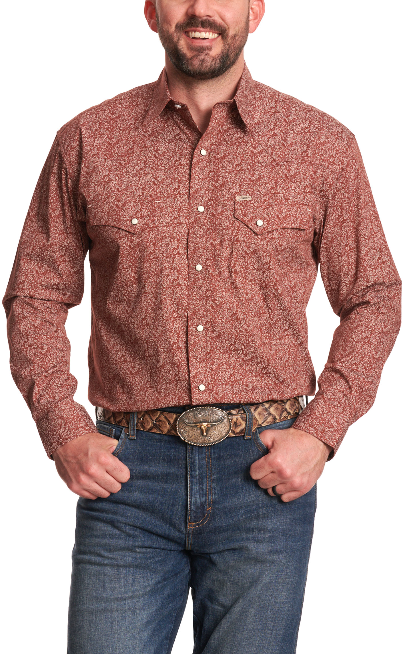 Rafter C Men's Maroon Wallpaper Print Western Shirt - Image 1