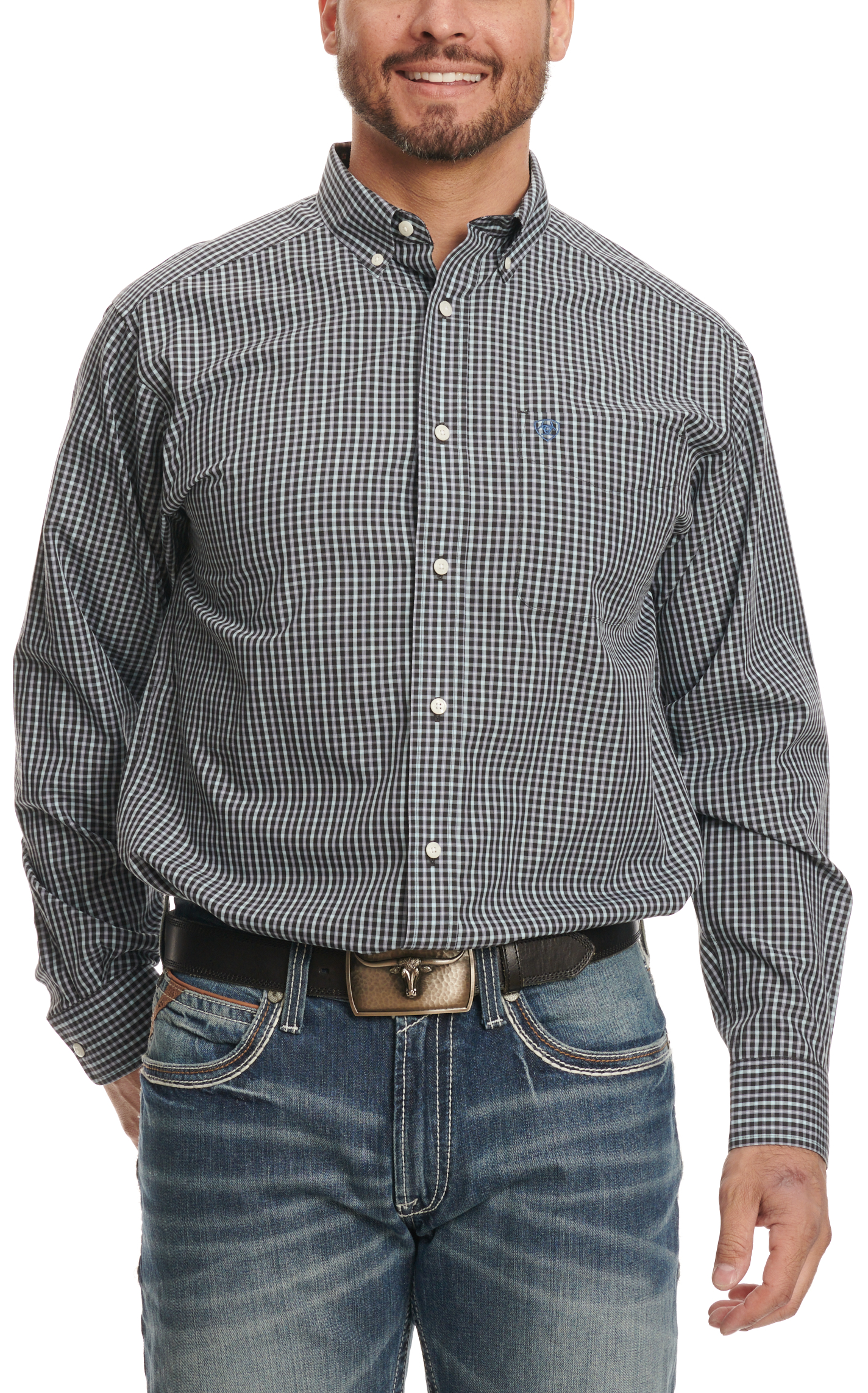 Ariat Men's Luther Black & Blue Plaid Western Shirt - Image 1