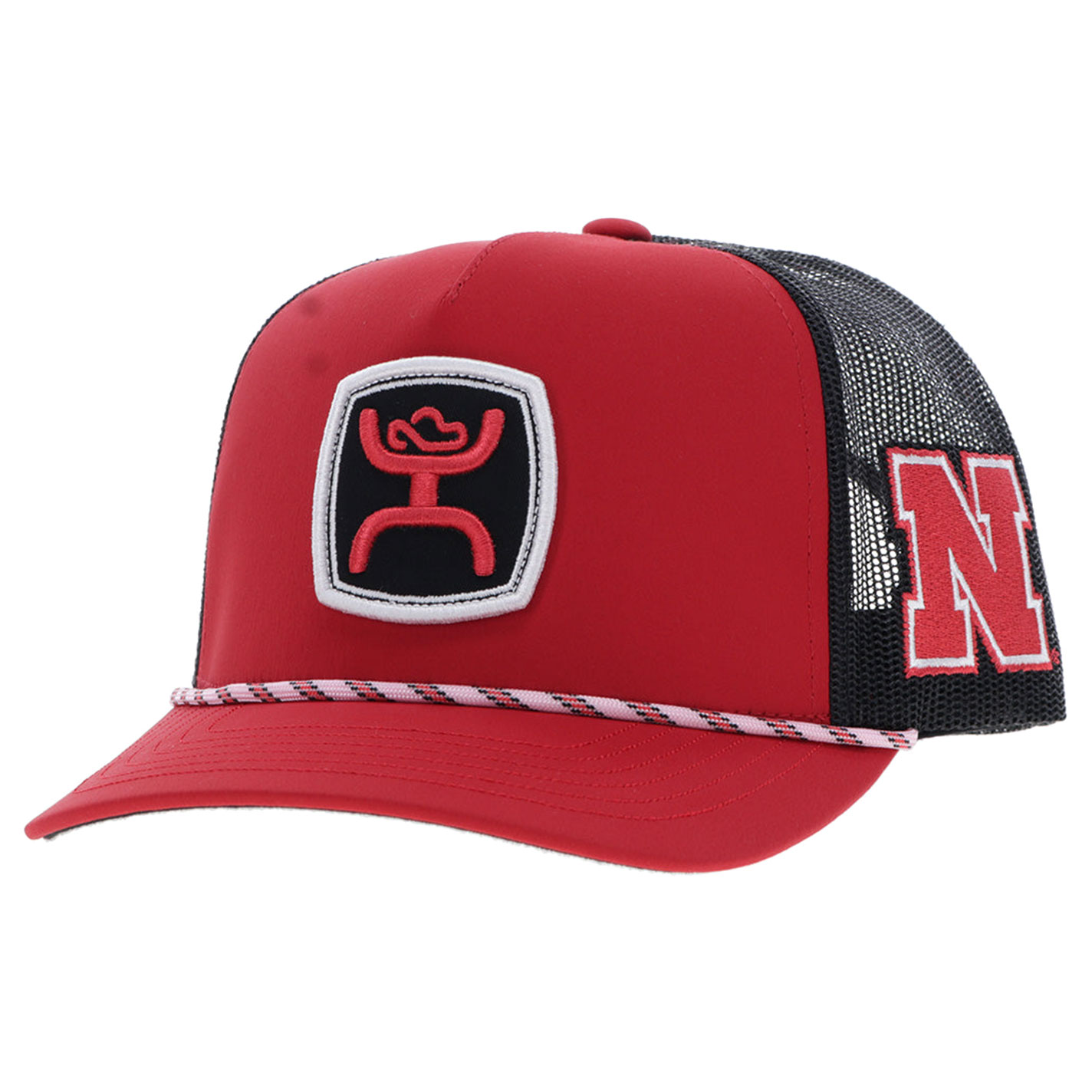Hooey Red & Black Nebraska Hands Up Patch Curved Bill Cap - Image 1