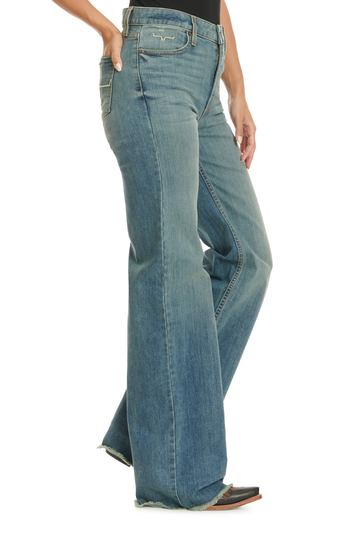 Kimes Ranch Women's Olivia Medium Wash High Rise Raw Hem Wide Leg Jeans - Image 1