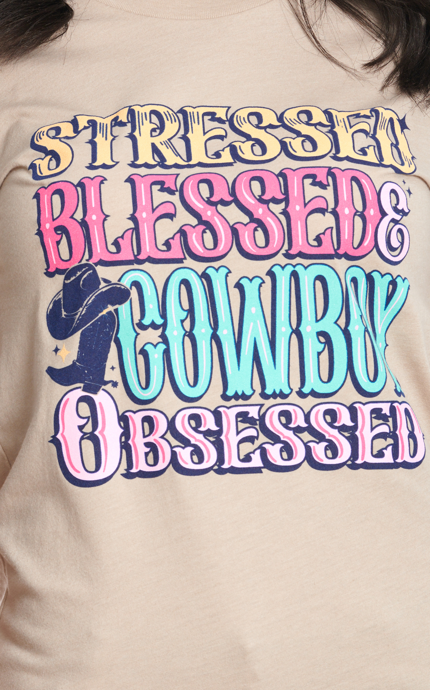 Lulu Mac Women's Tan Cowboy Obsessed Graphic T-Shirt - Image 1