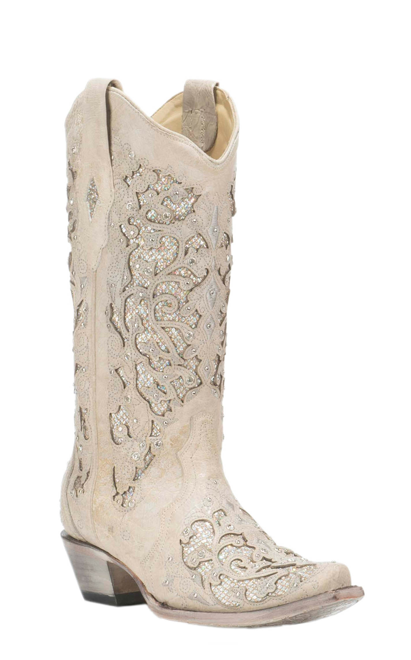 Corral Women's White with Glitter Inlay Bridal Snip Toe Cowboy Boots - Image 1
