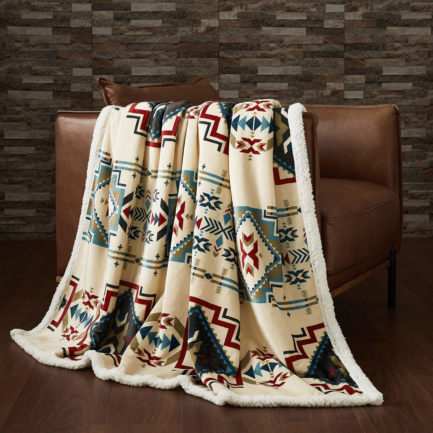 Indigo Hill Spirit Valley Aztec Campfire Sherpa Throw  - Image 5