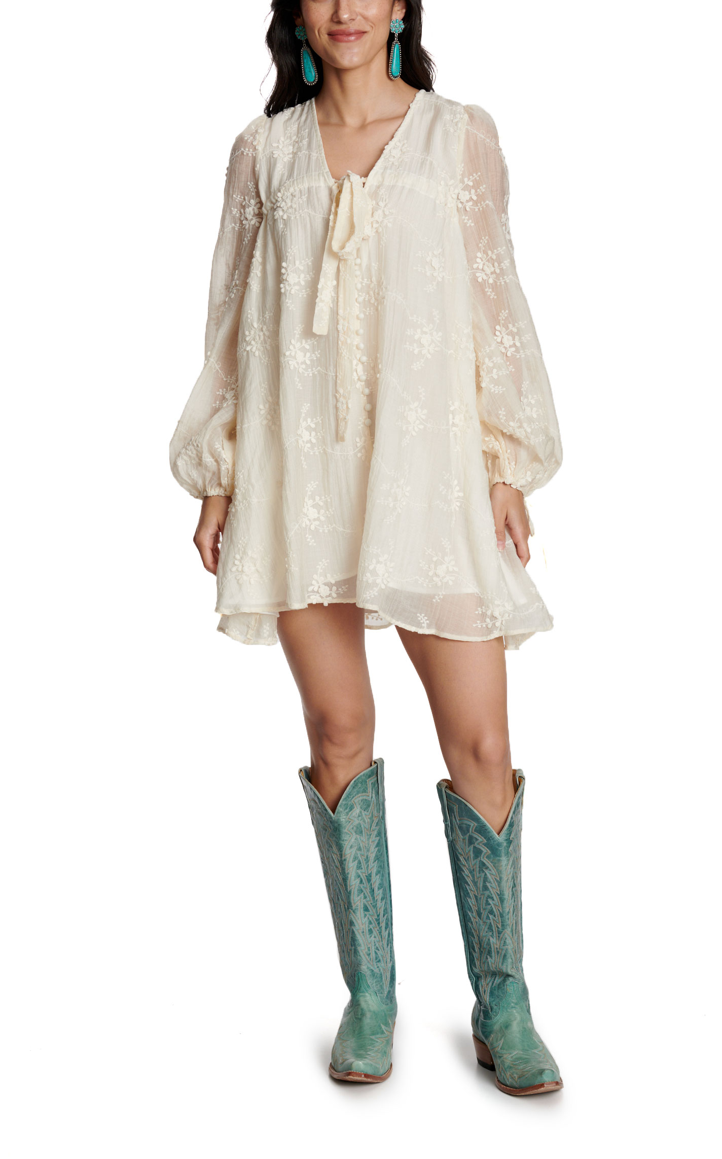 Endless Blu Women's Cream Floral Lace Dress - Image 1