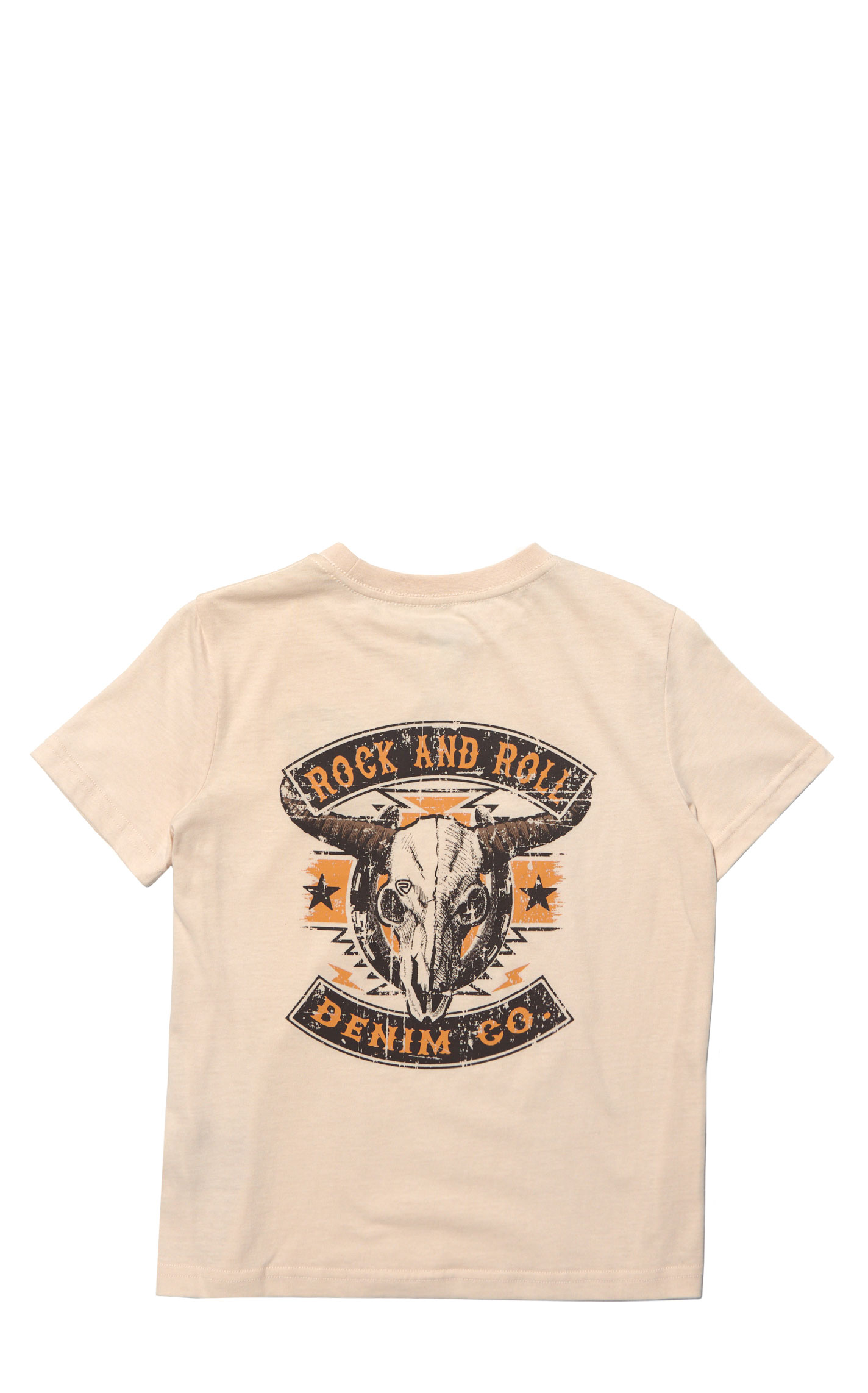 Rock & Roll Denim Boy's Latte Skull Logo Graphic T-Shirt - Image 1