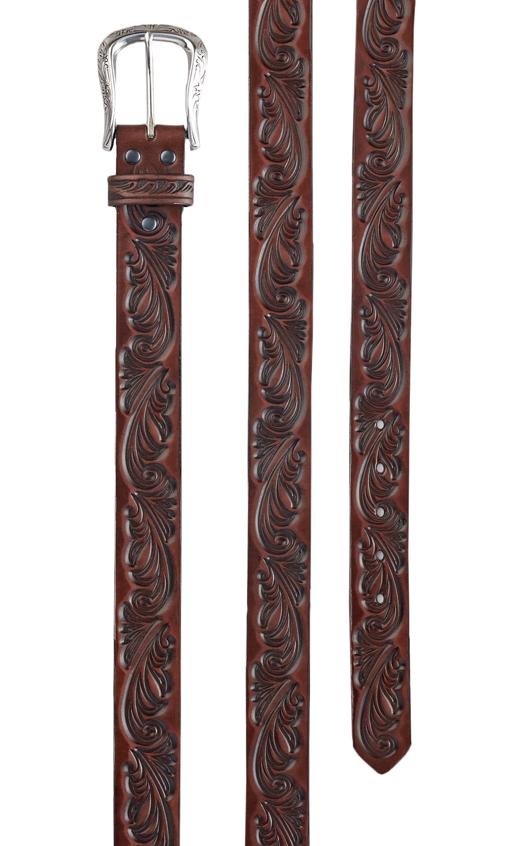 Ariat Women's Brown Embossed Leather with Silver Buckle Belt - Image 1