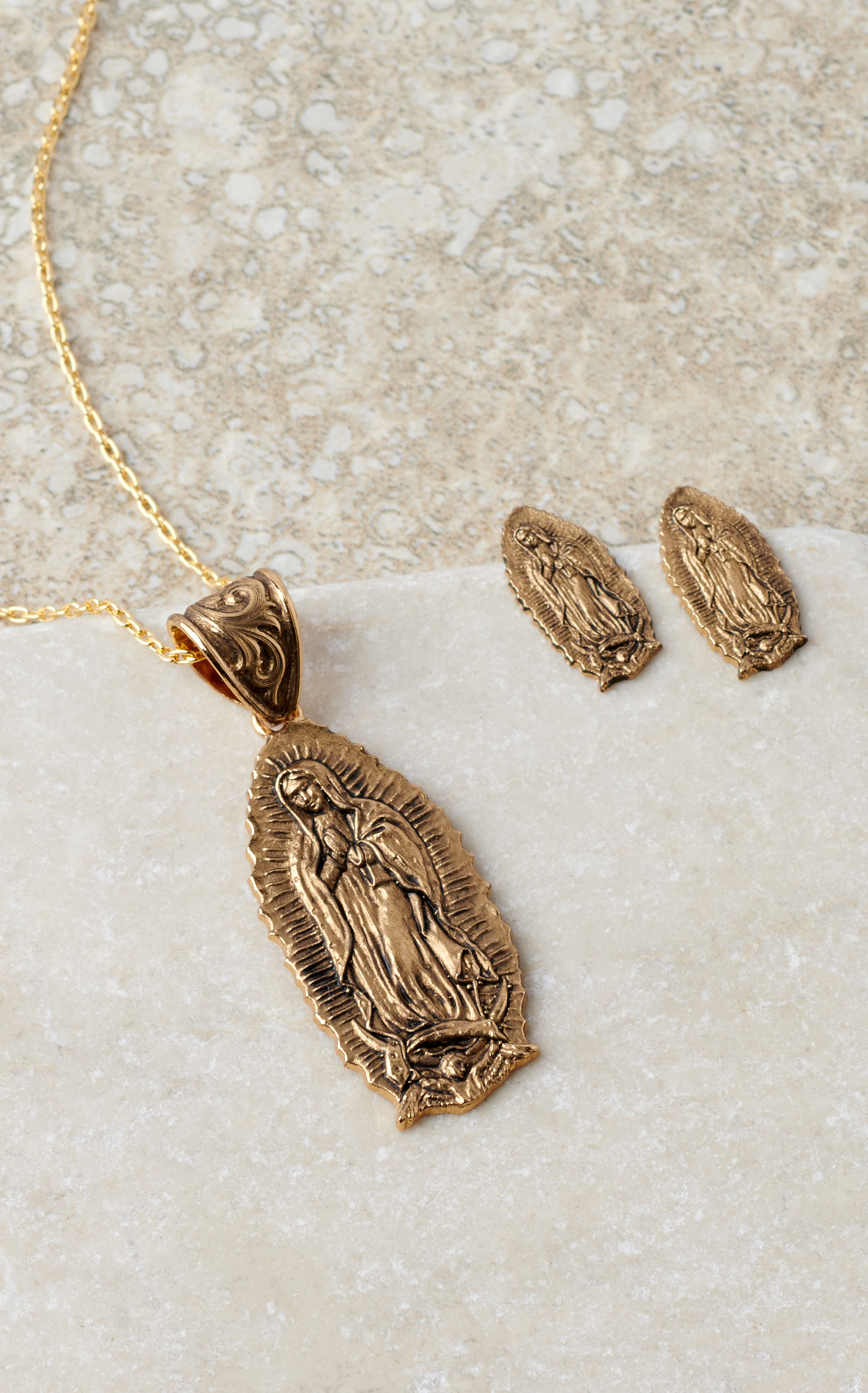 Montana Silversmiths Vaquero Antiqued Gold Our Lady of Guadalupe Jewelry Set - Image 1