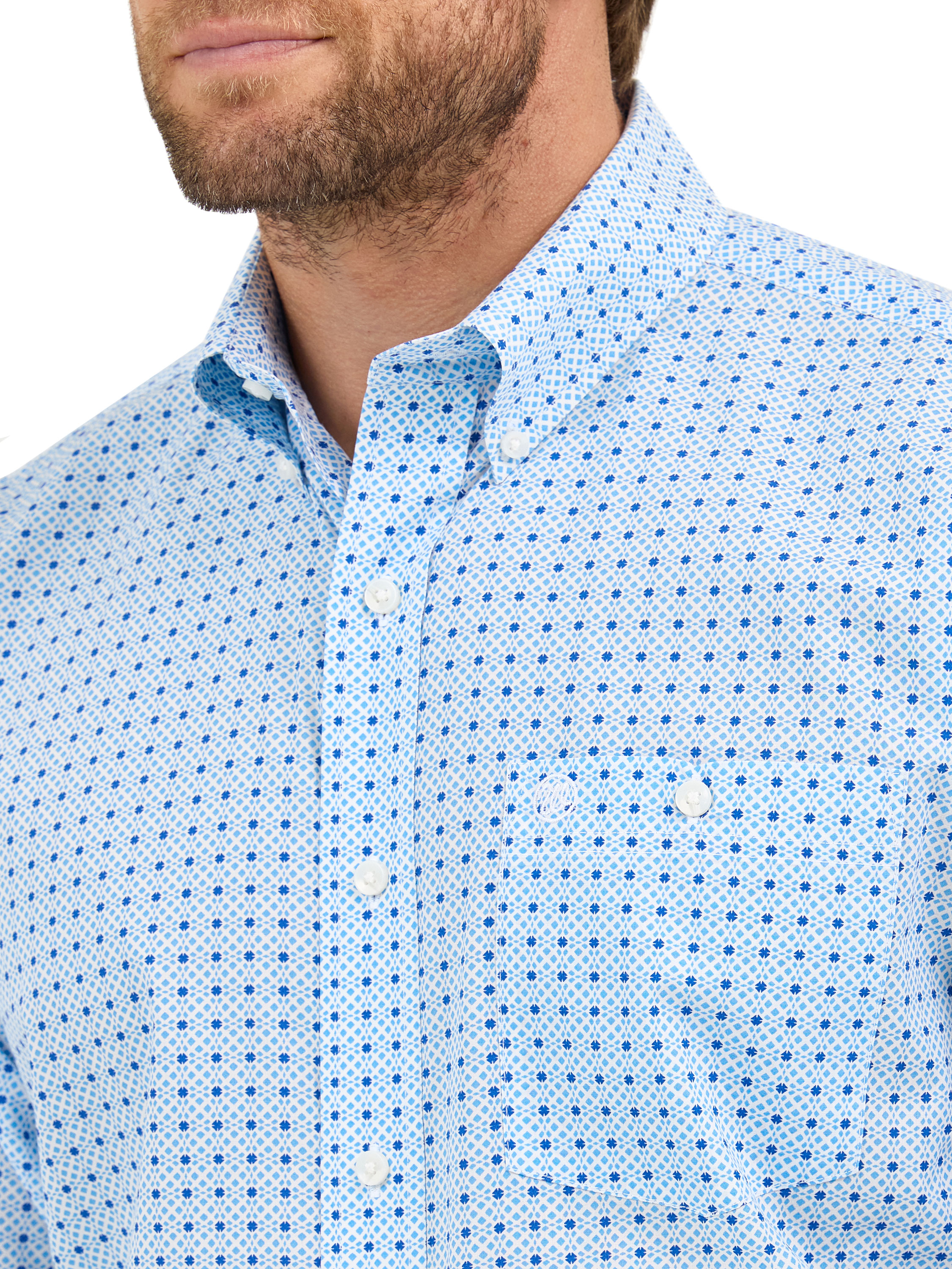 Wrangler Men's Classic Navy & Sky Geo Western Shirt - Image 1