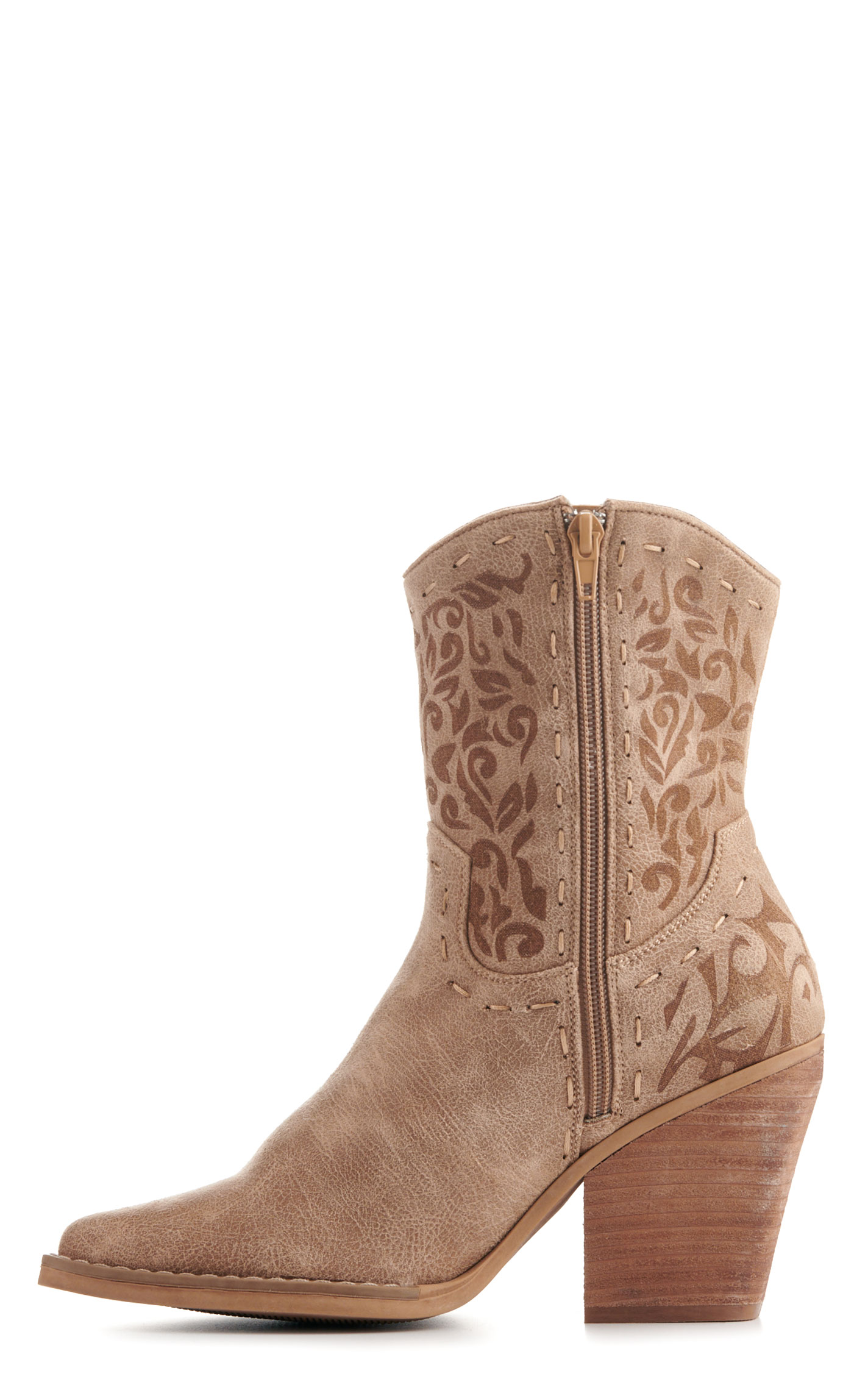 Very G Women's Encinitas Beige with Swirl Etching Faux Leather Snip Toe Booties - Image 1