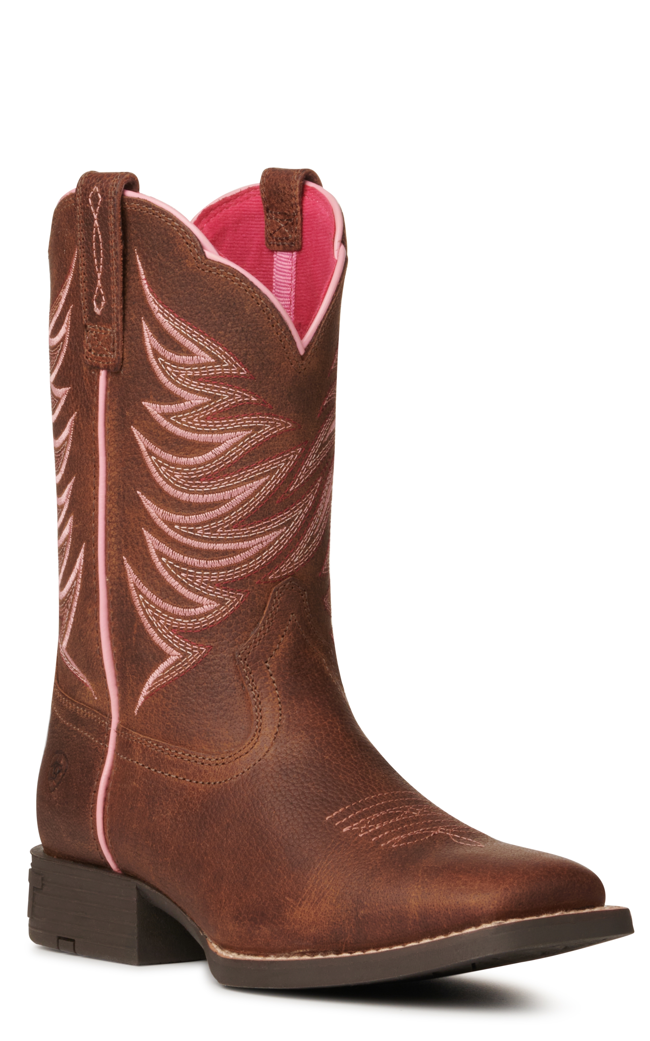 Ariat Youth Firecatcher Rowdy Brown Wide Square Toe Cowboy Boots - Image 1