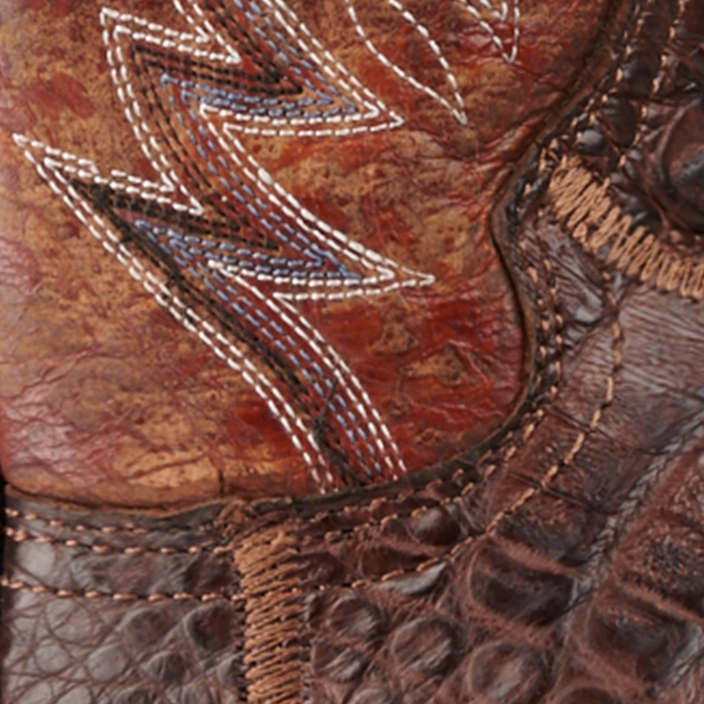 Cavender's Men's Rust and Cigar Caiman Patchwork Wide Square Toe Exotic Cowboy Boots - Image 1