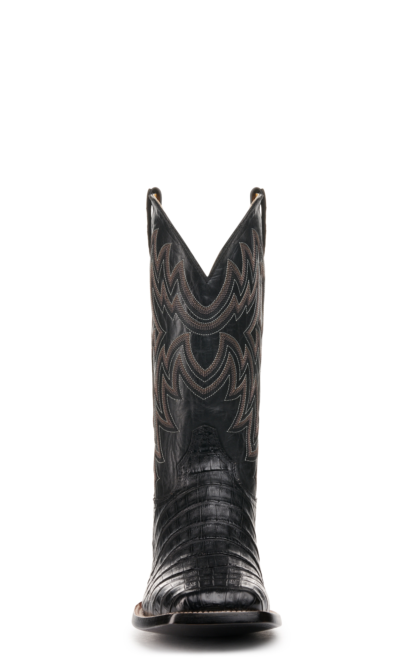 Cavender's Men's Black Caiman Tail Wide Square Toe Exotic Cowboy Boots - Image 1