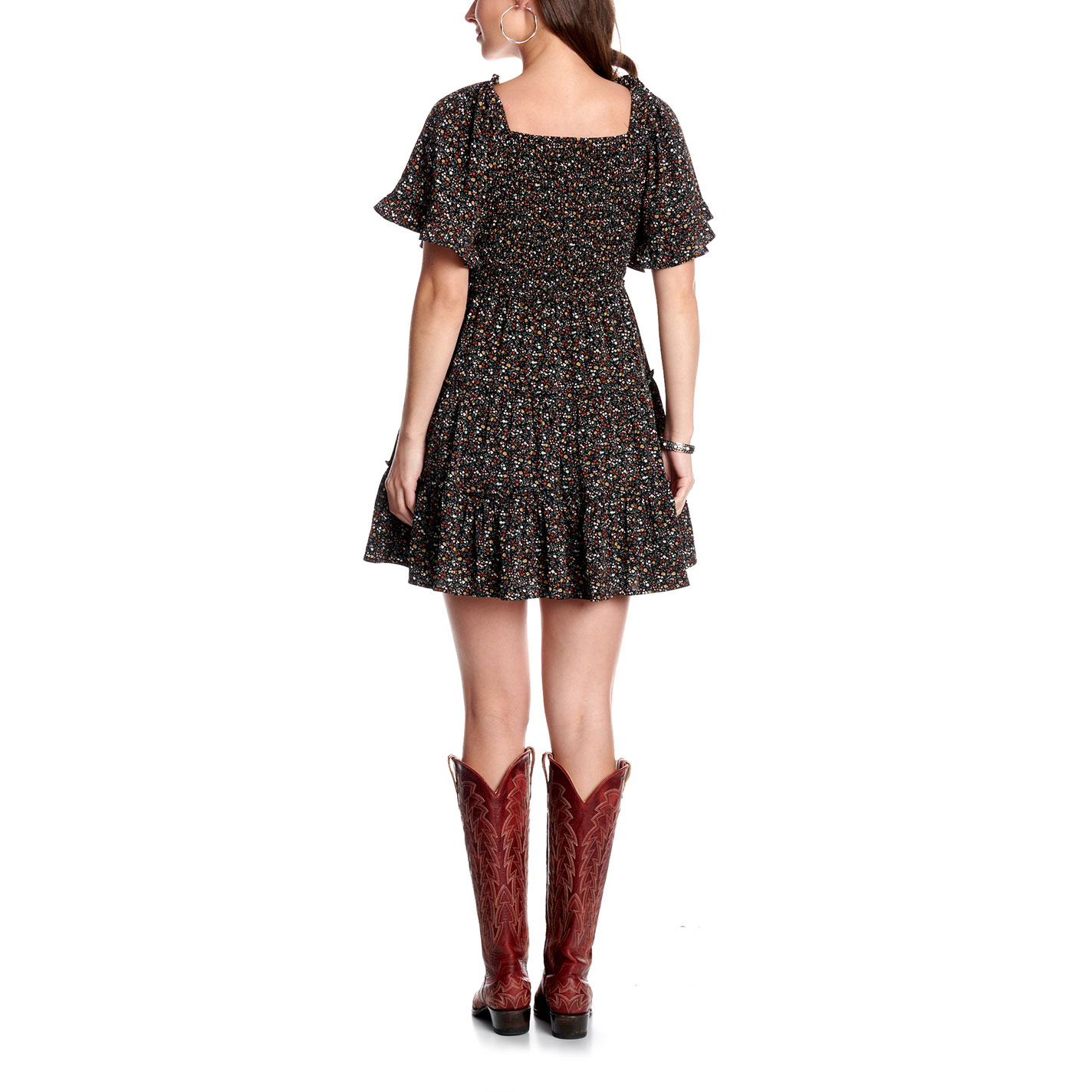 Yura Black Ditsy Floral Print Short Sleeve Dress - Image 1