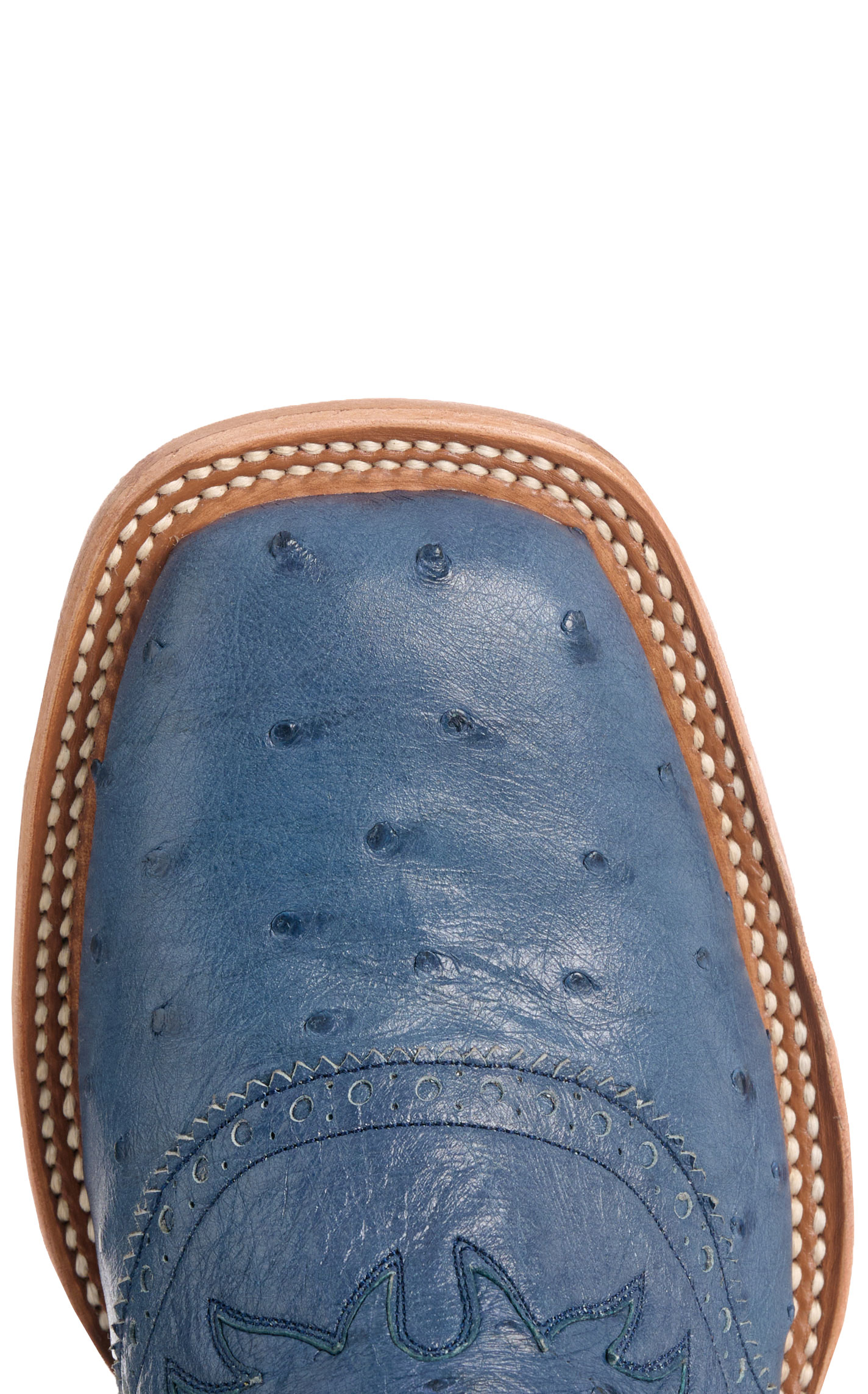Cavender's Women's Blue Ostrich & Honey Wide Square Toe Cowboy Boots - Image 1