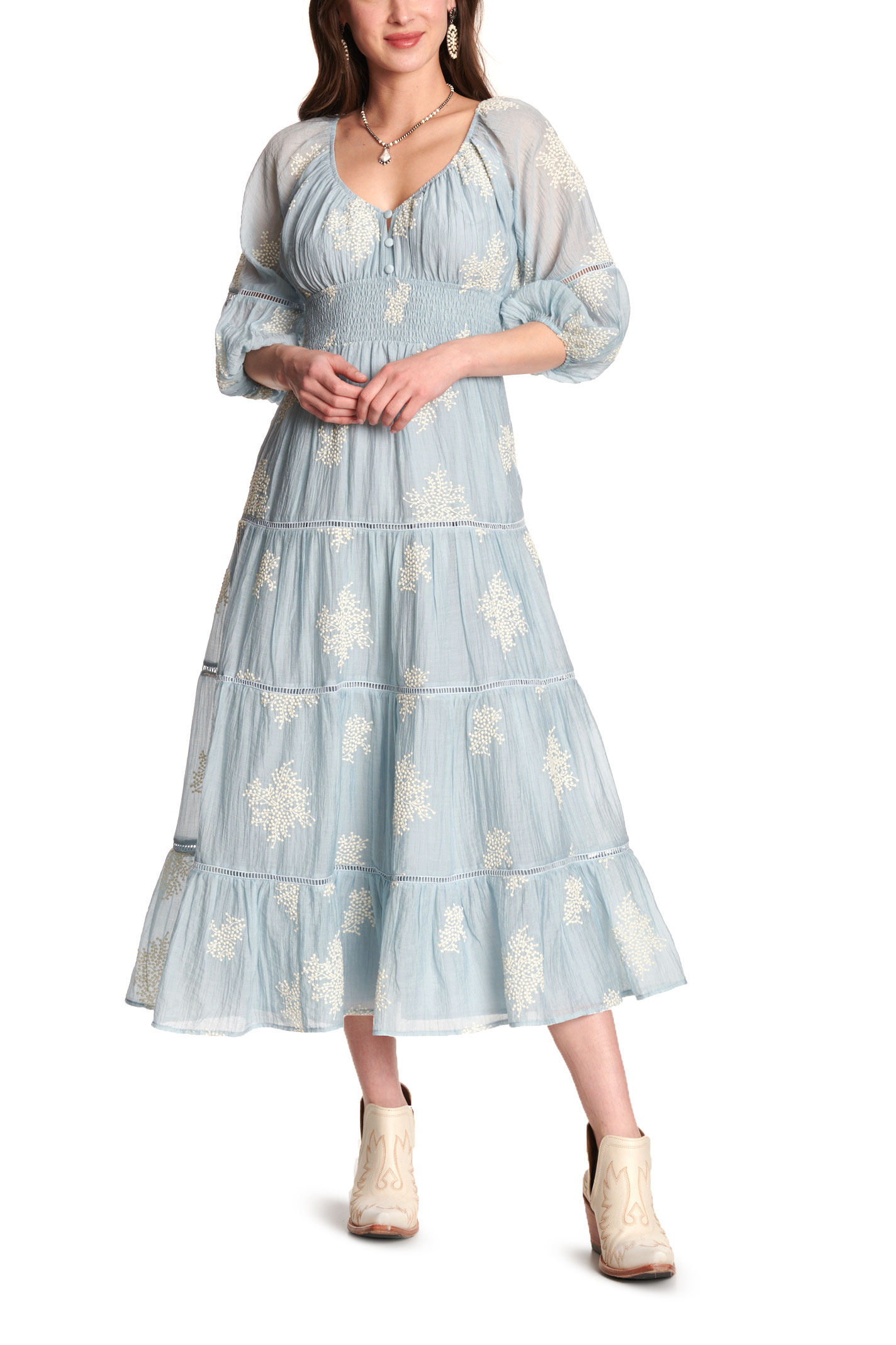Endless Blu Women's Cornflower & Cream Floral Maxi Dress - Image 1